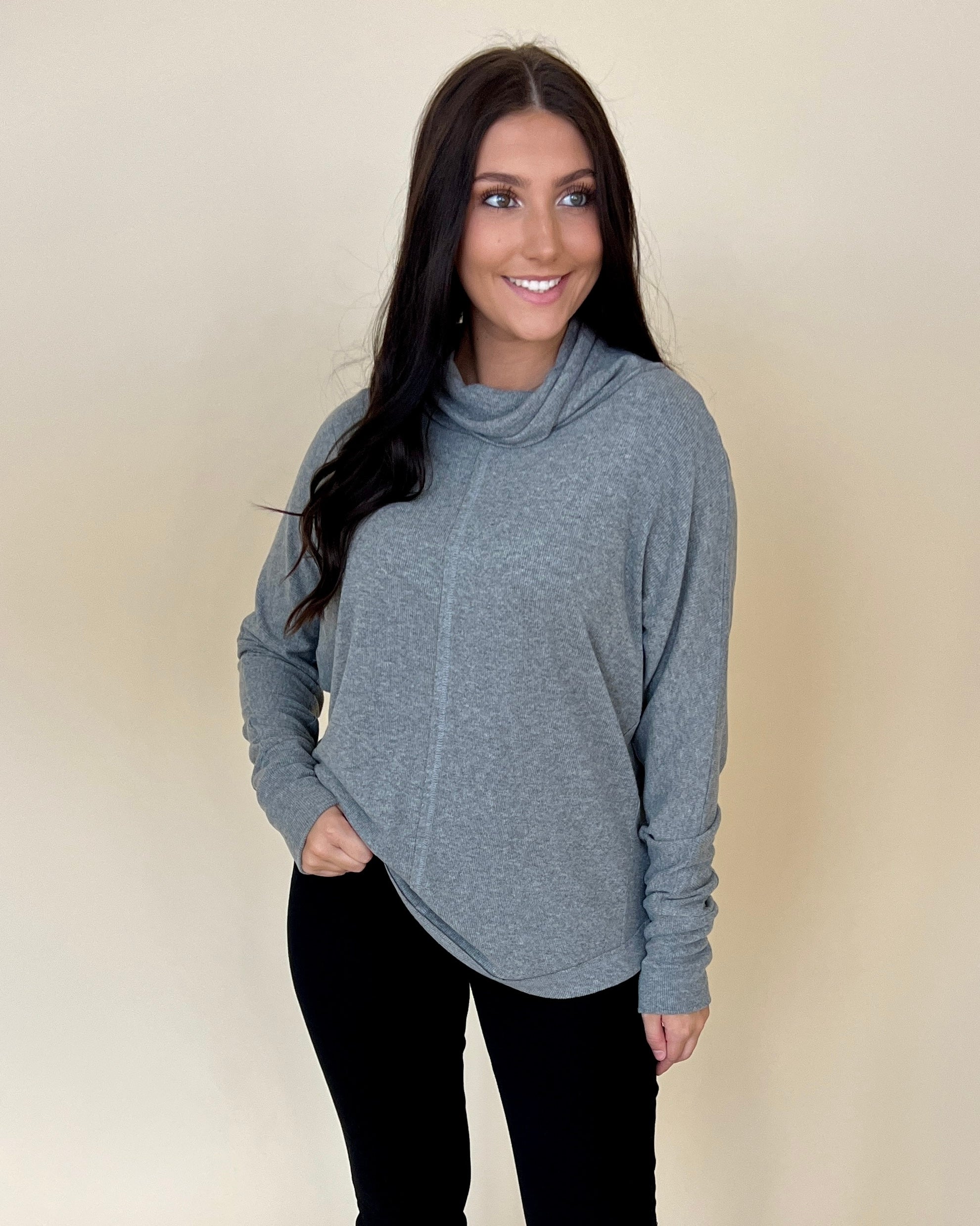Need To Chill H Gray Ribbed Turtleneck Top-Shop-Womens-Boutique-Clothing