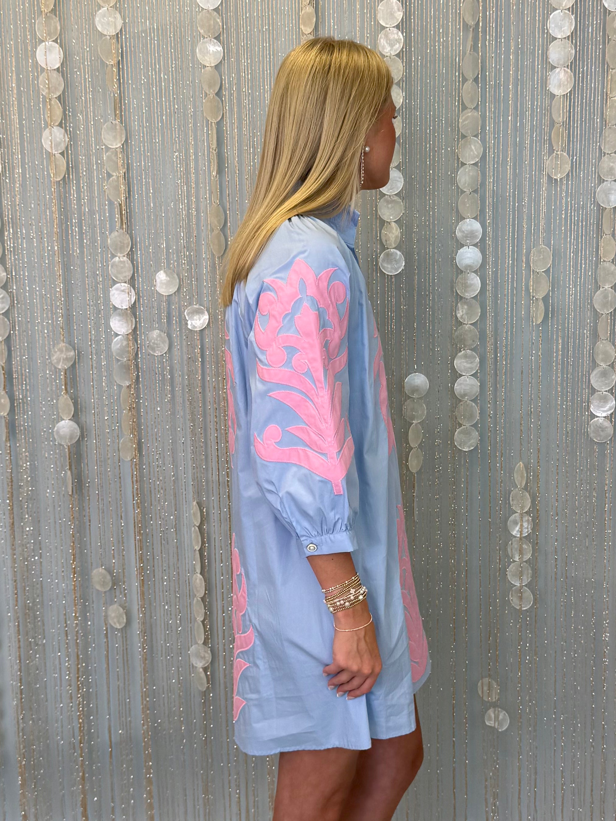 Well Defined Powder Blue Floral Applique Dress-Shop-Womens-Boutique-Clothing