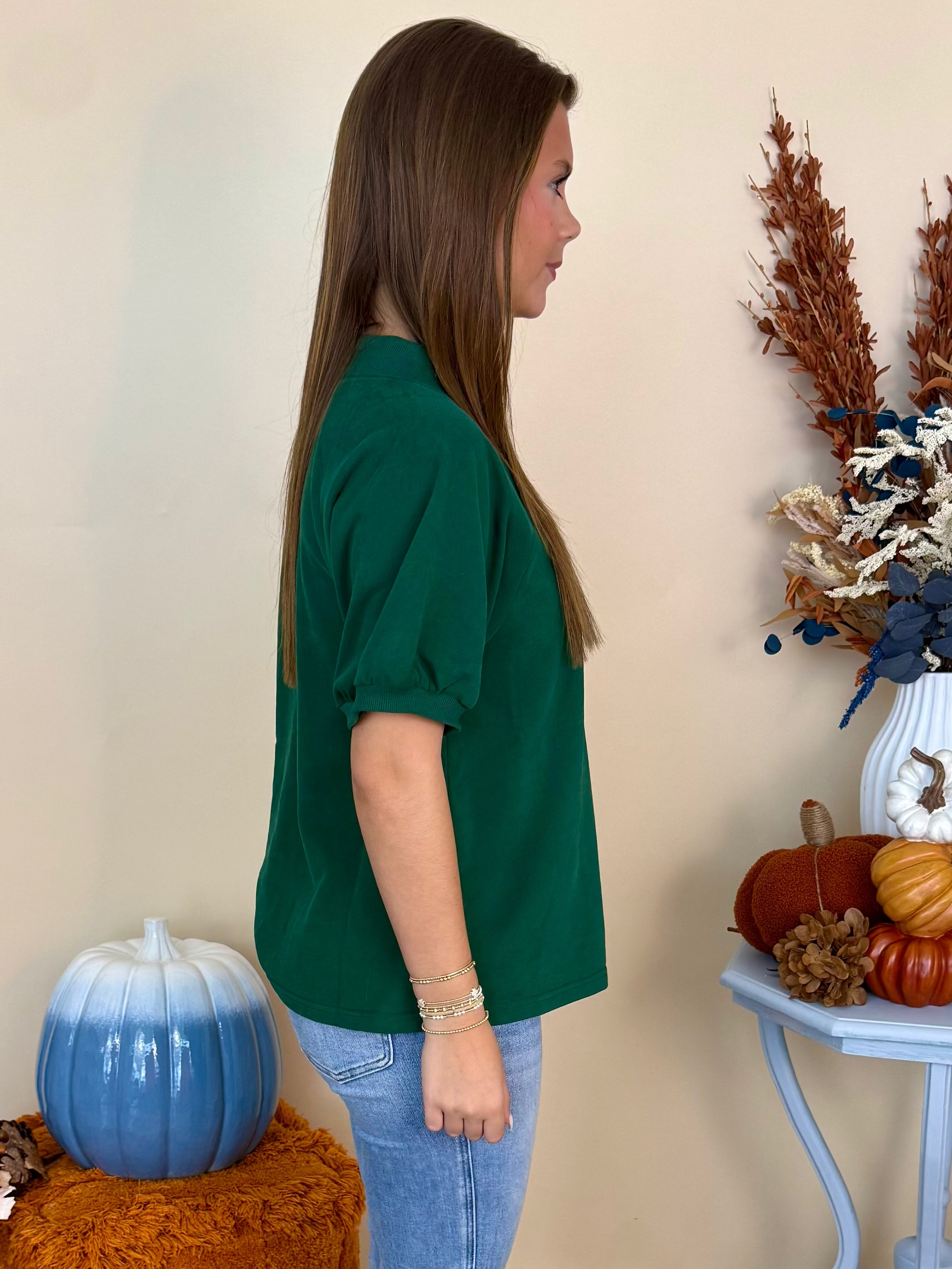 In Your Dreams Hunter Green Ribbed Contrast V-Neck Top-Shop-Womens-Boutique-Clothing