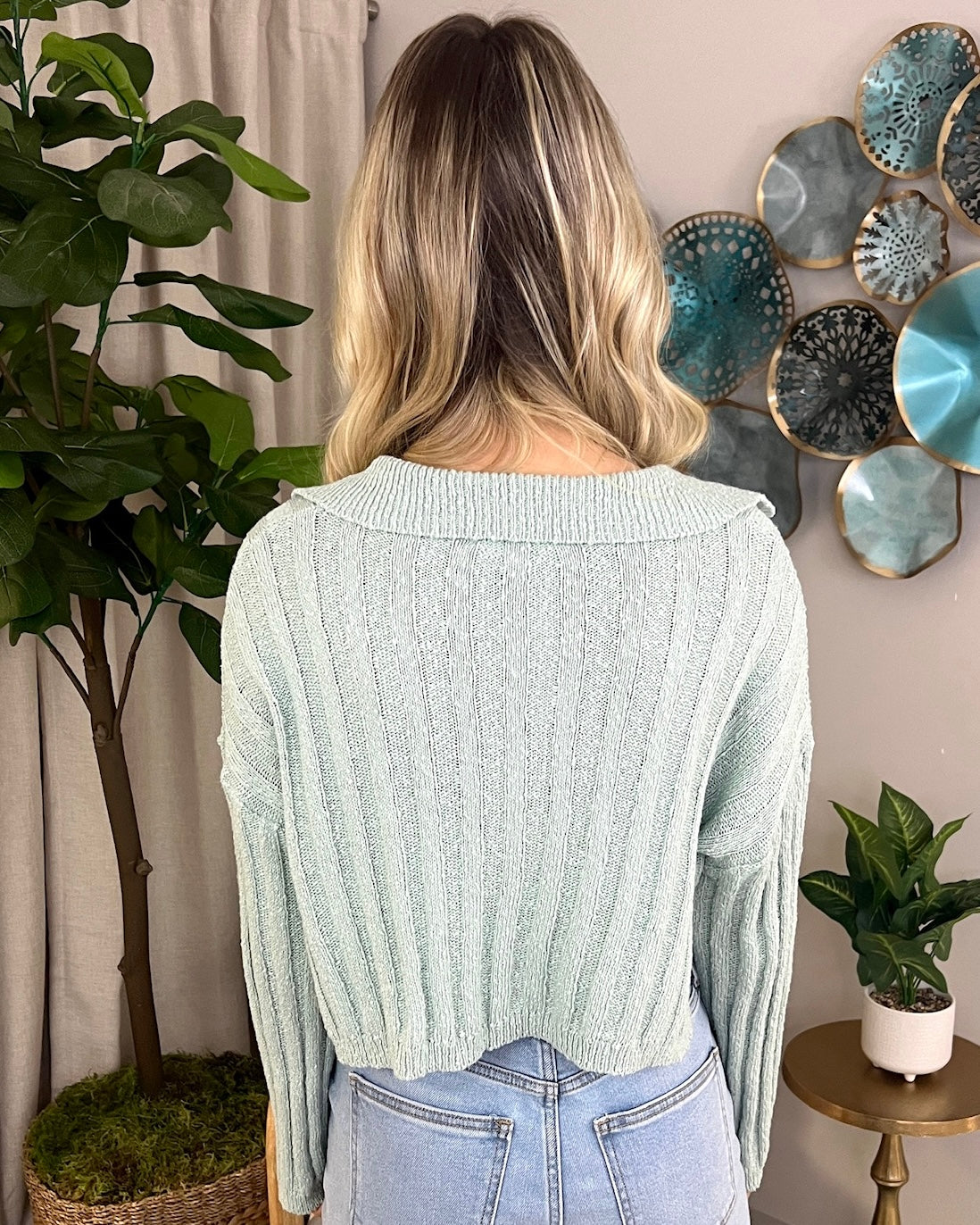 It's Been Real Sea-foam Collared Crop Sweater-Shop-Womens-Boutique-Clothing
