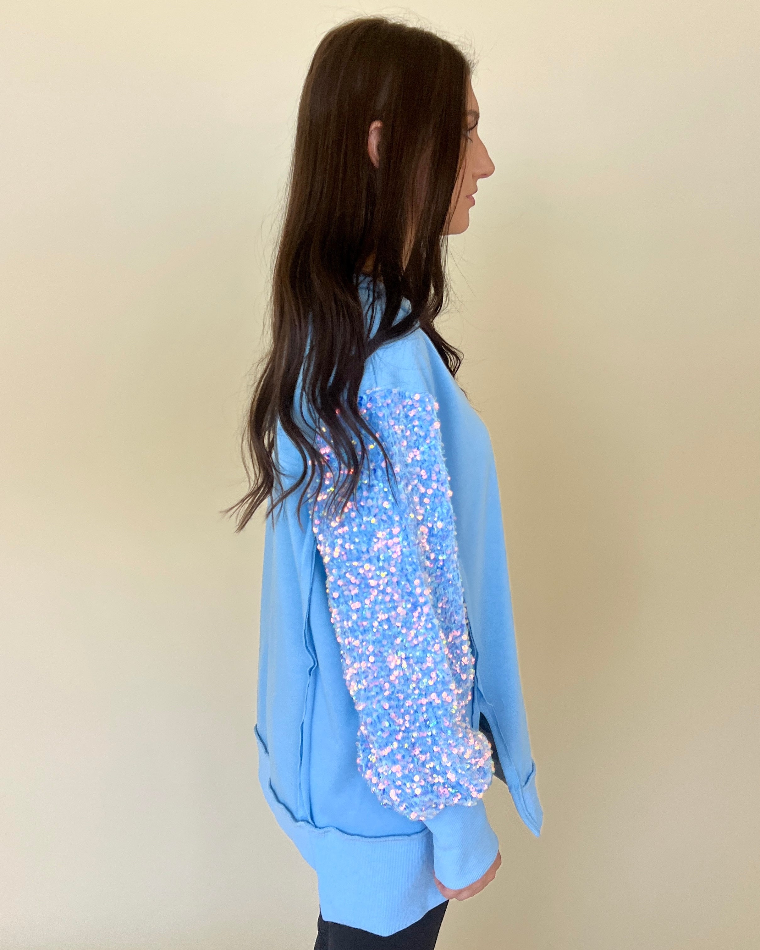 Bring The Drama Blue Sequins Sleeve Top-Shop-Womens-Boutique-Clothing