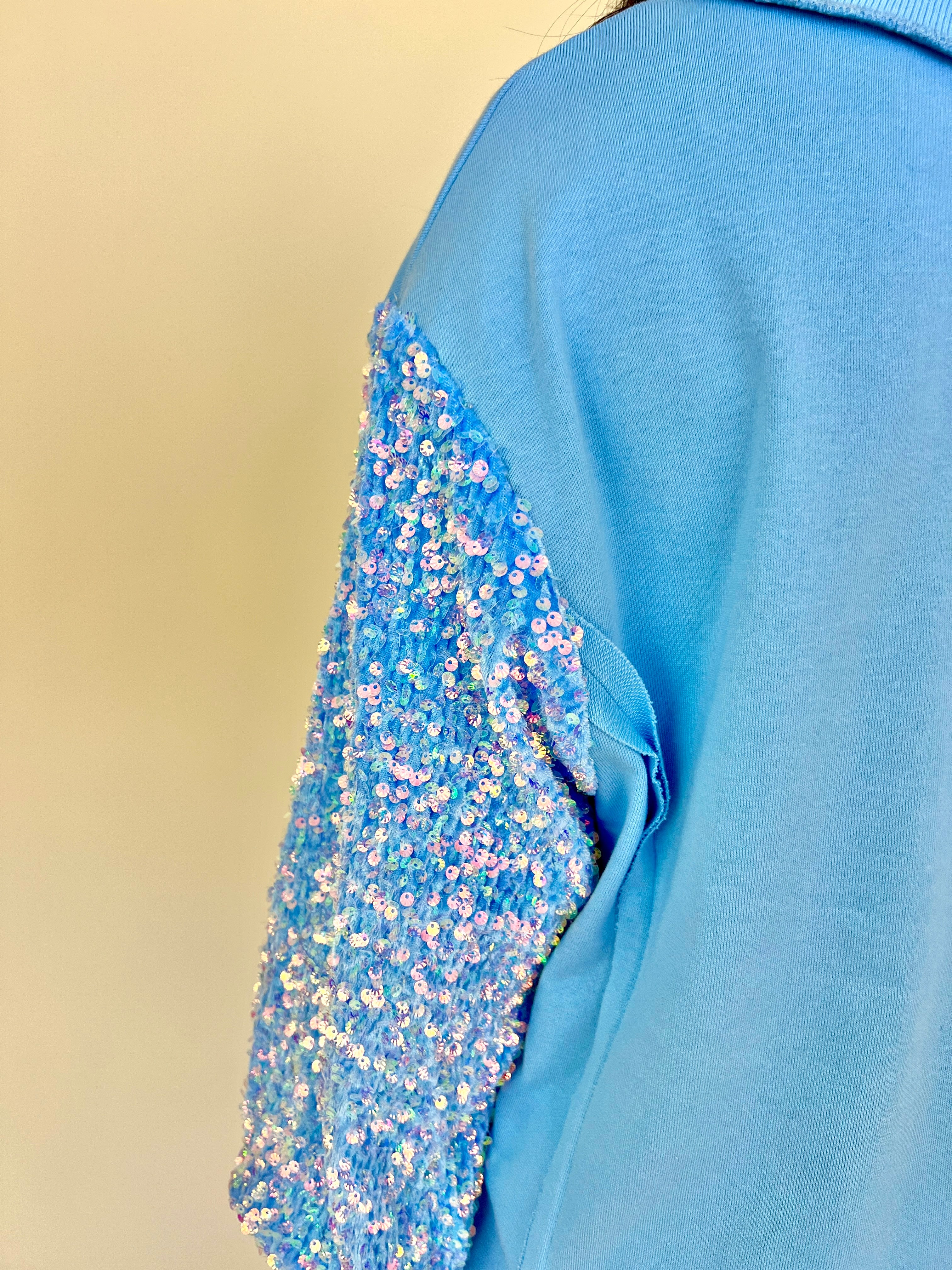 Bring The Drama Blue Sequins Sleeve Top-Shop-Womens-Boutique-Clothing
