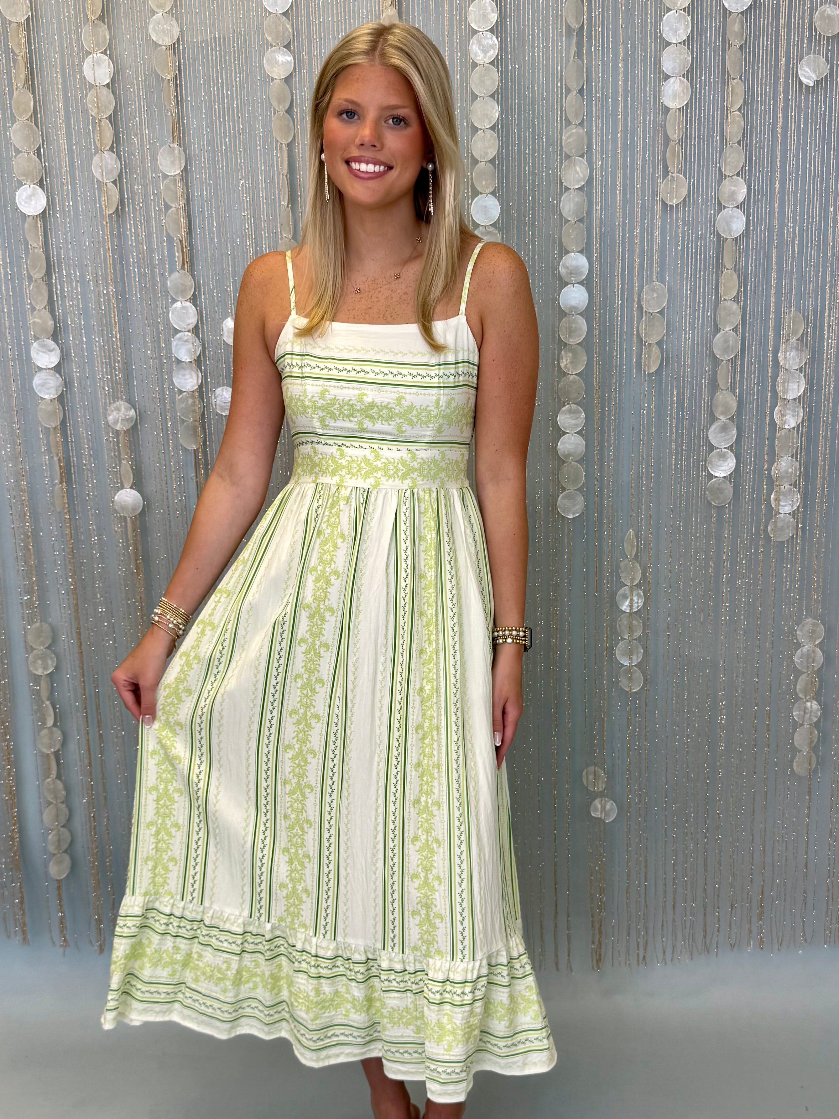 Polished Darling Green Mixed Striped Midi Dress-Shop-Womens-Boutique-Clothing