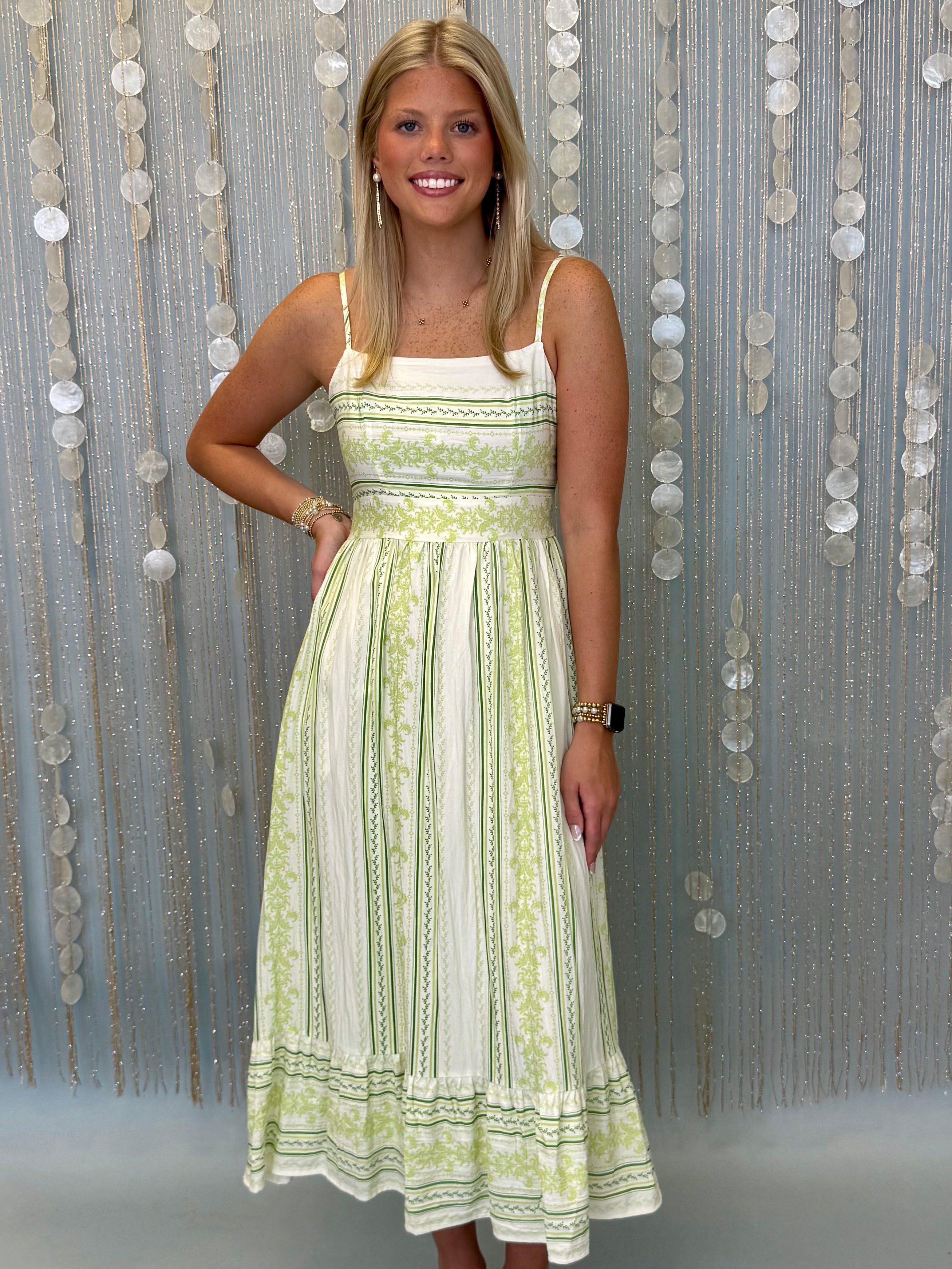Polished Darling Green Mixed Striped Midi Dress-Shop-Womens-Boutique-Clothing