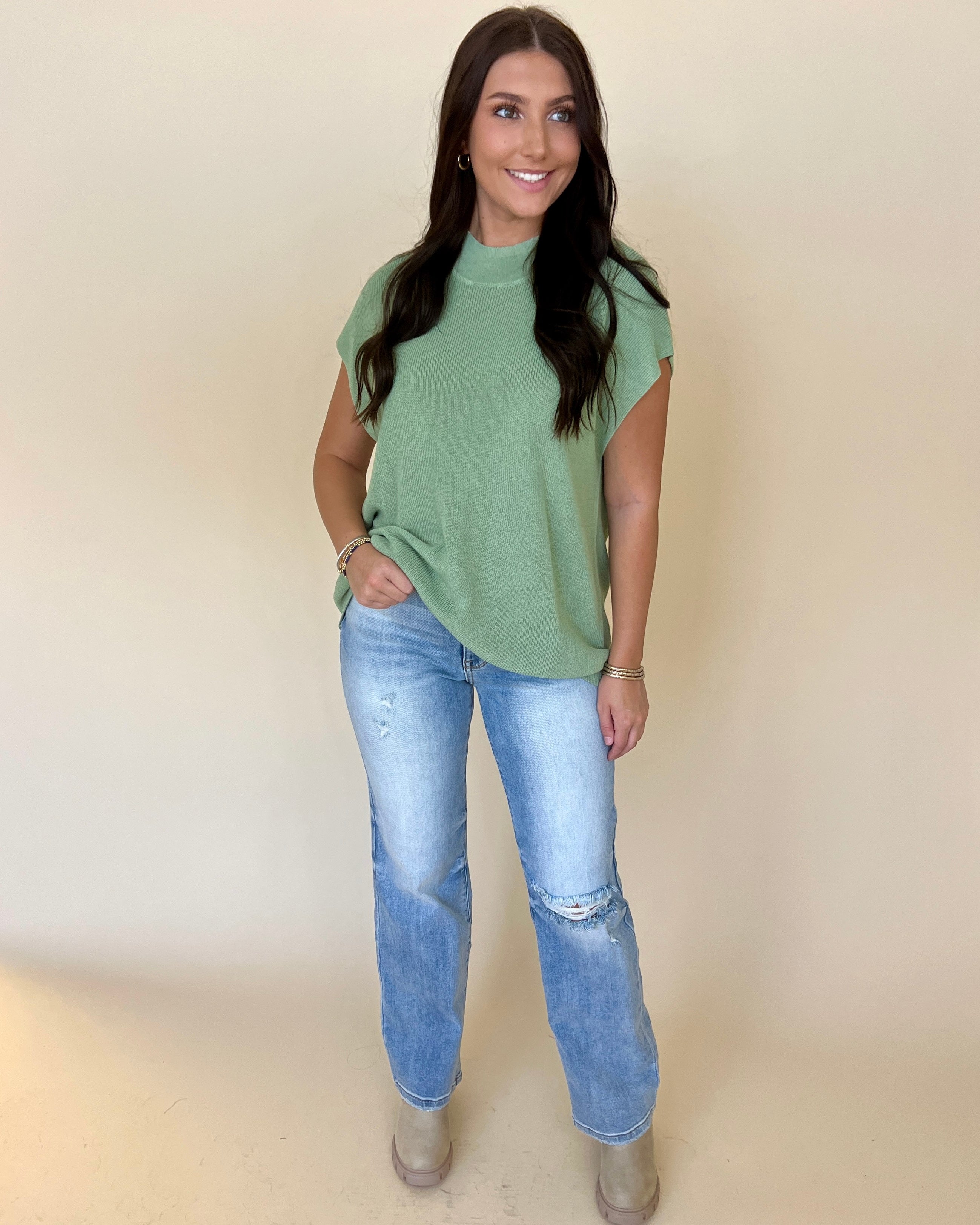 Your Place Sage Cap Sleeve Sweater Top-Shop-Womens-Boutique-Clothing