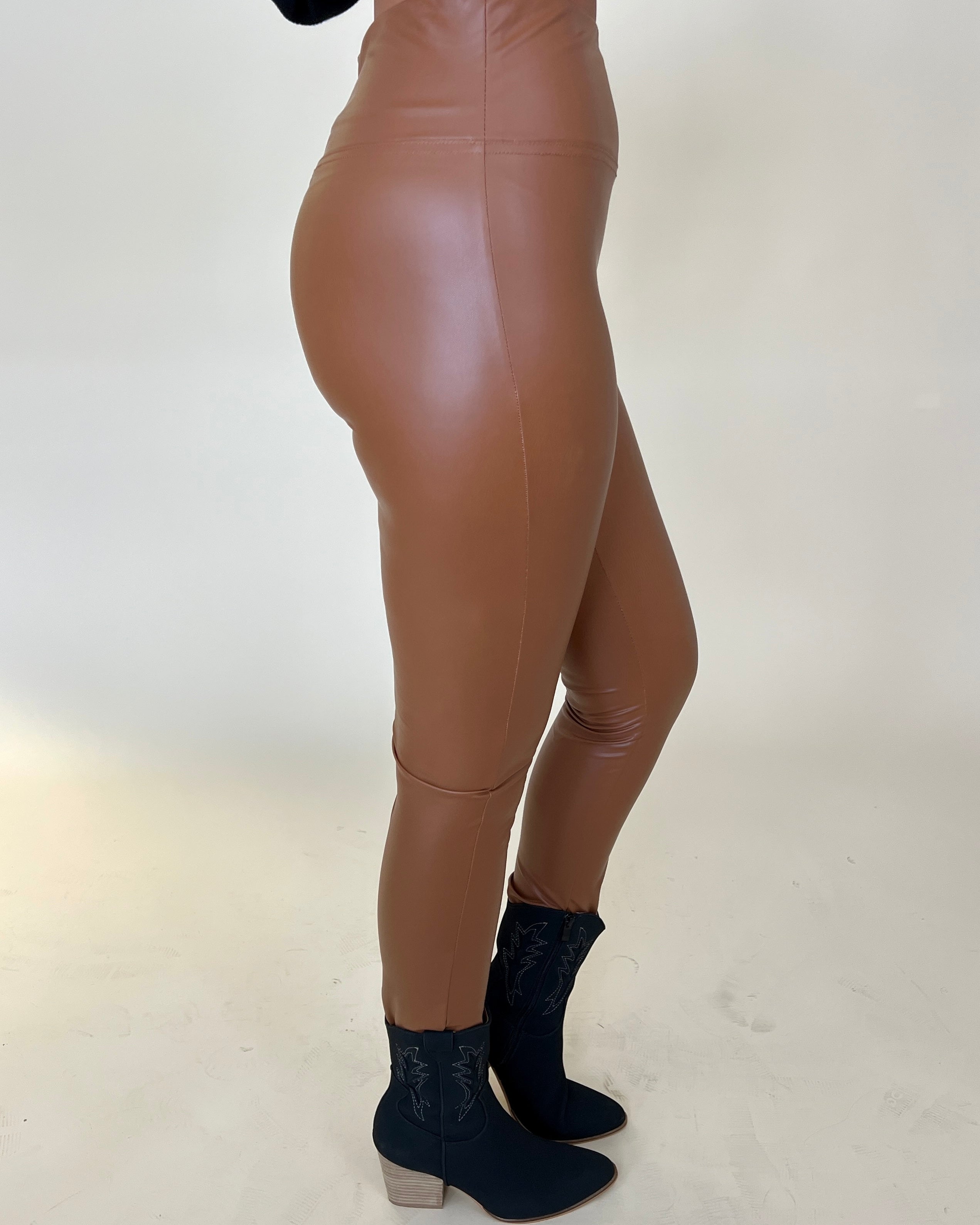Back To Classic Camel Faux Leather Leggings-Shop-Womens-Boutique-Clothing