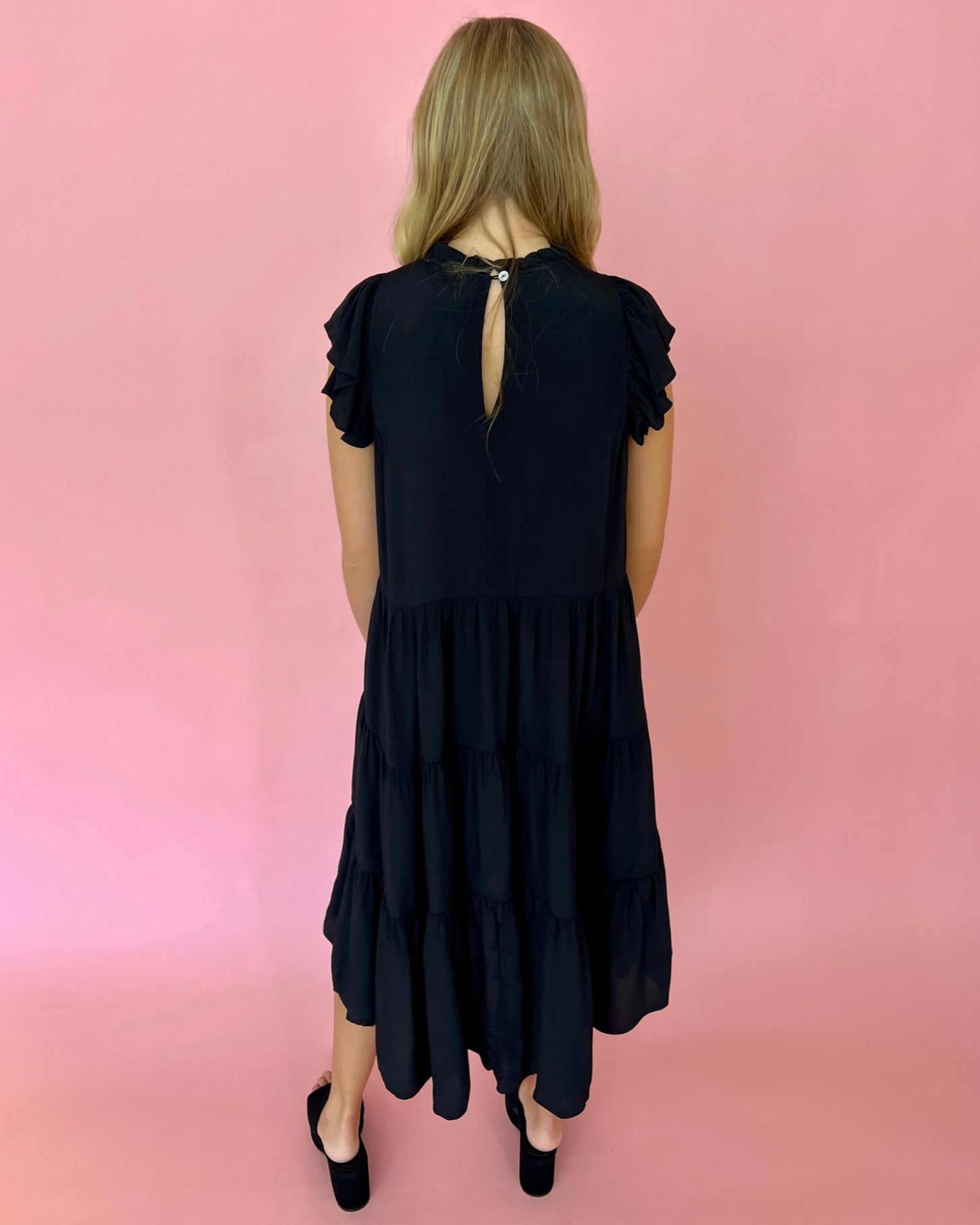 Electric Love Black High Neck Tiered Midi Dress-Shop-Womens-Boutique-Clothing