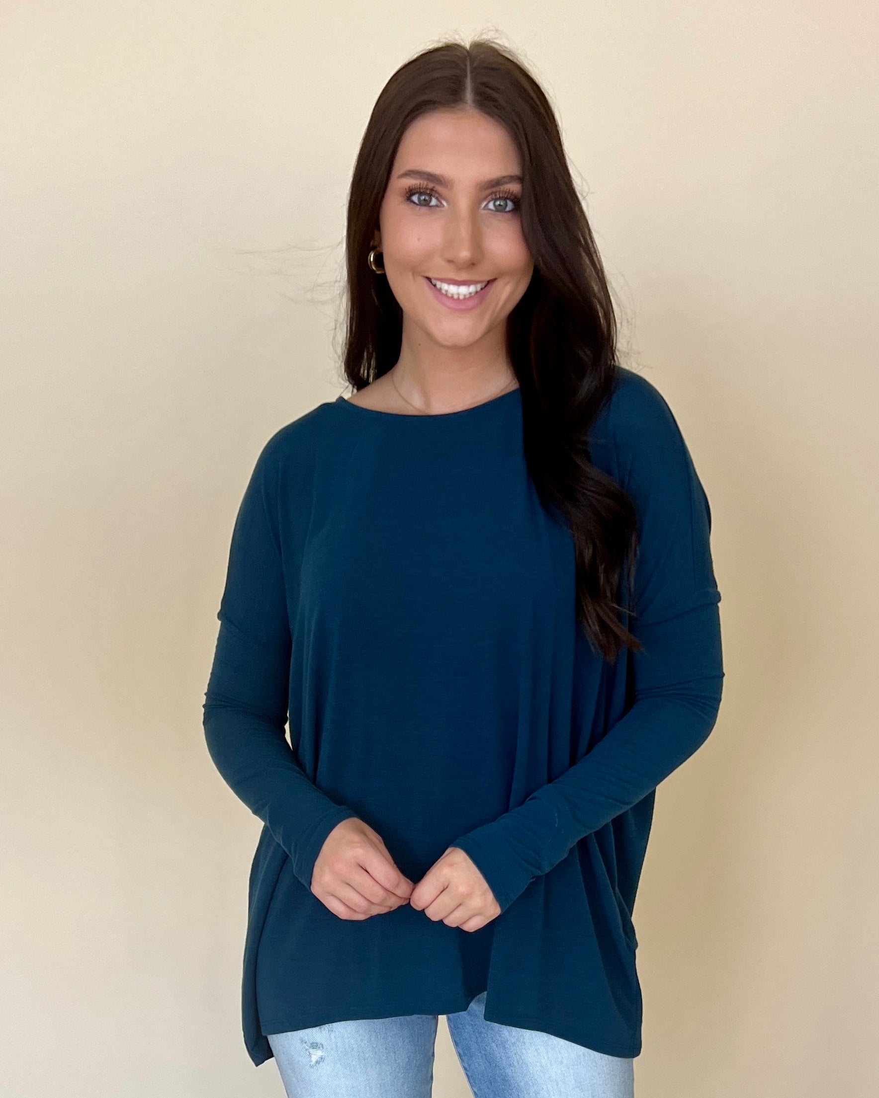 Trying Your Best Teal Round Neck Top-Shop-Womens-Boutique-Clothing