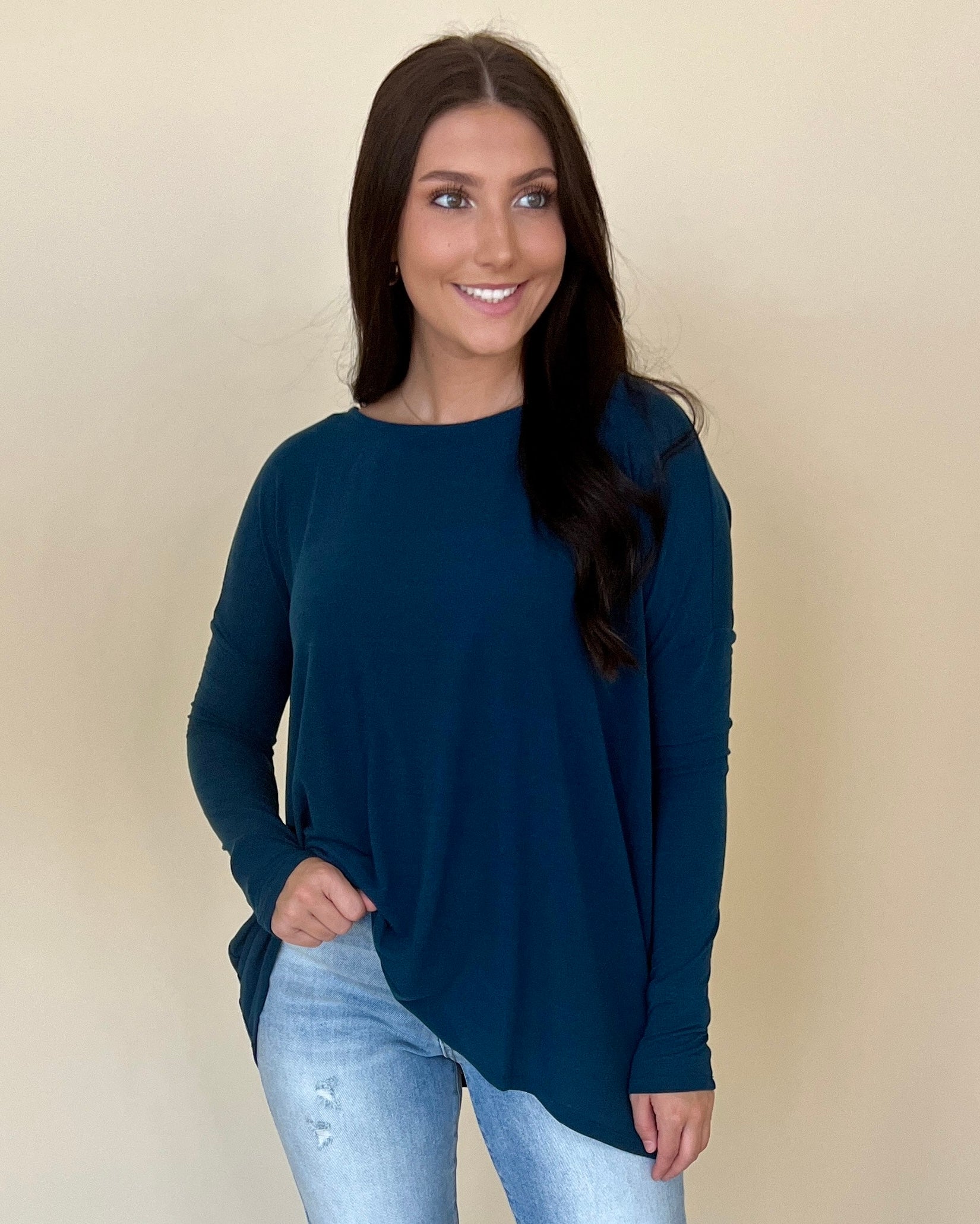 Trying Your Best Teal Round Neck Top-Shop-Womens-Boutique-Clothing