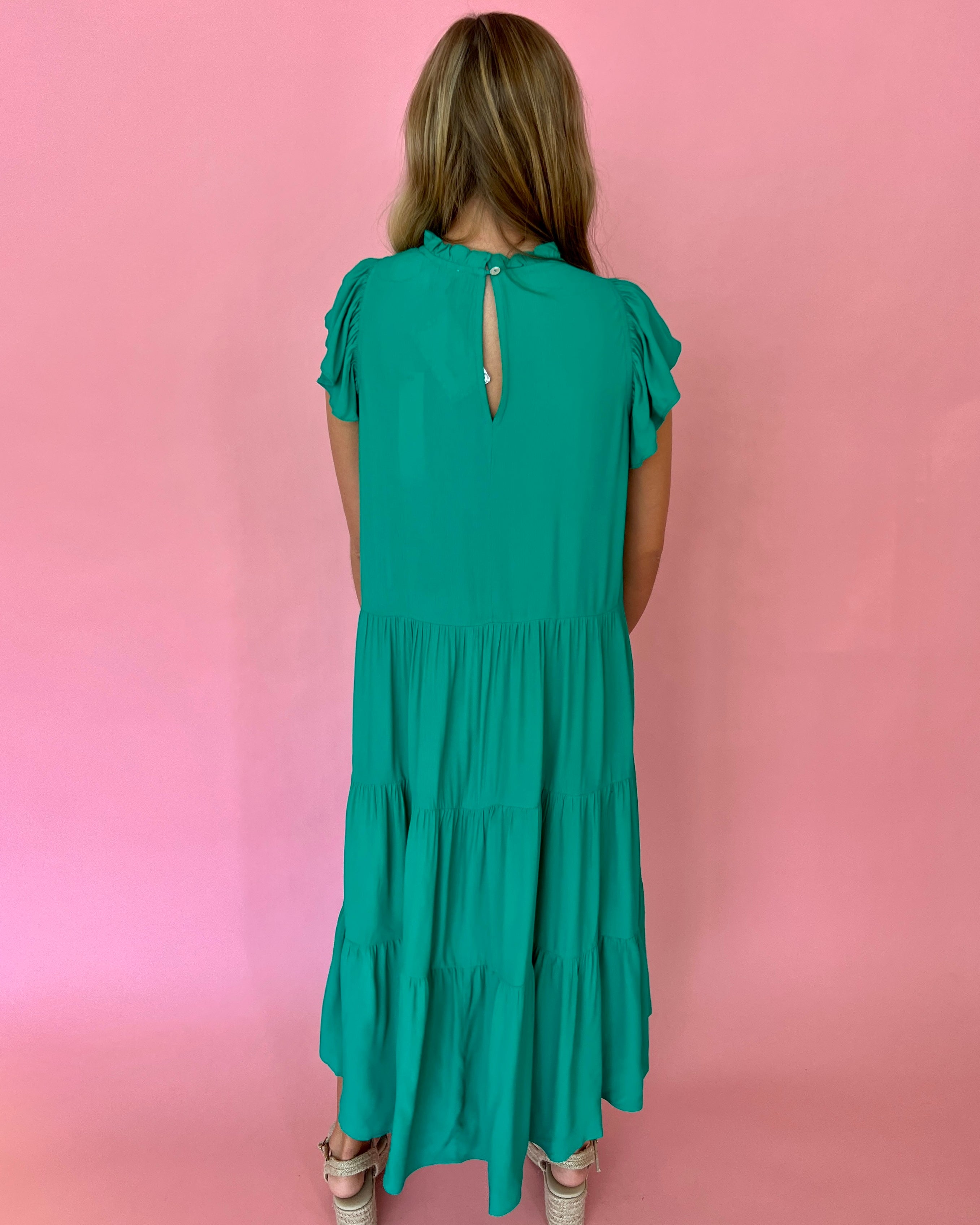 Electric Love Kelly Green High Neck Tiered Midi Dress-Shop-Womens-Boutique-Clothing