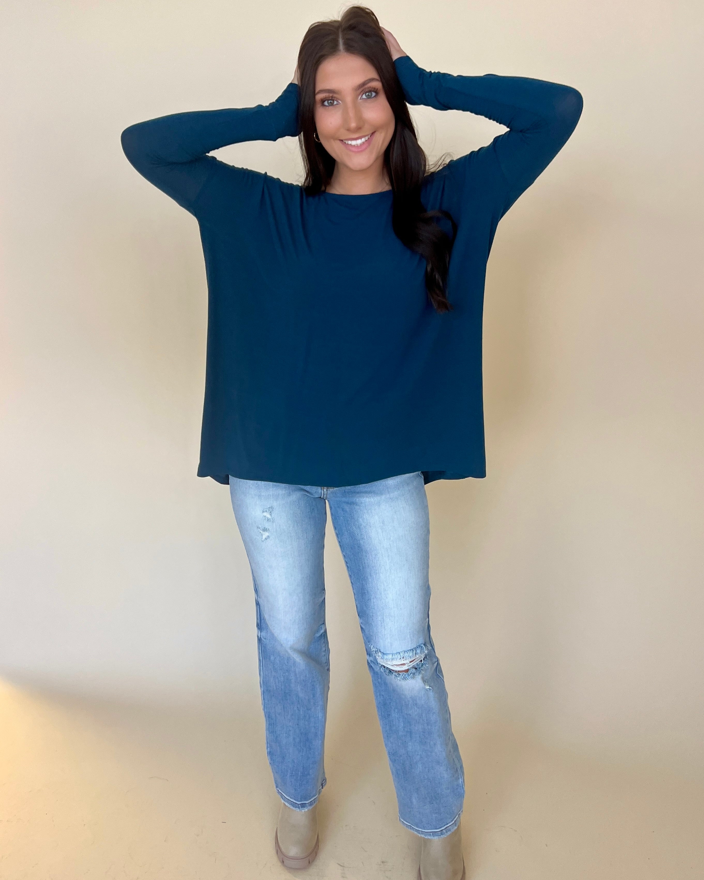 Trying Your Best Teal Round Neck Top-Shop-Womens-Boutique-Clothing