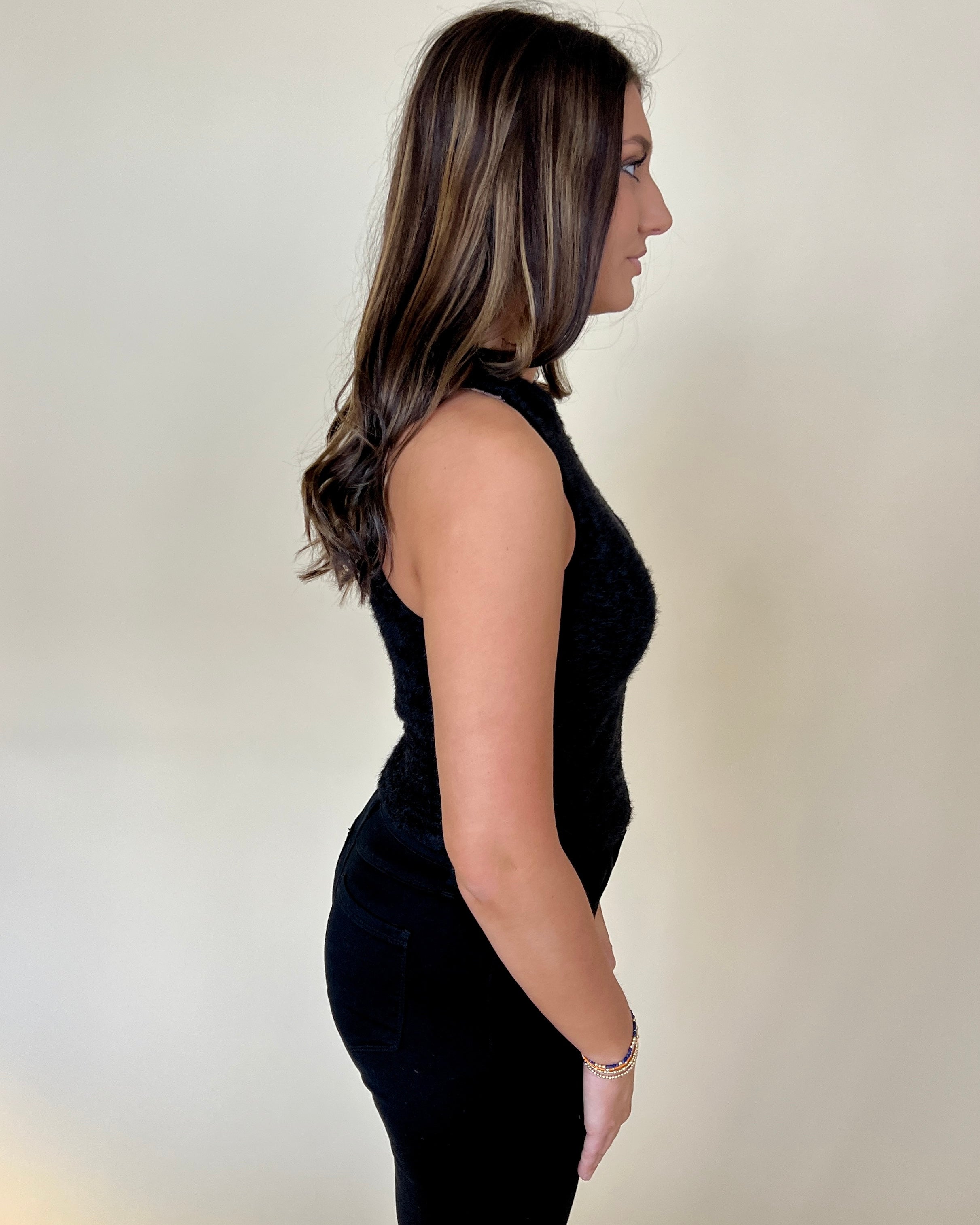 Sights To See Black Faux Fur Sleeveless Tank Top-Shop-Womens-Boutique-Clothing