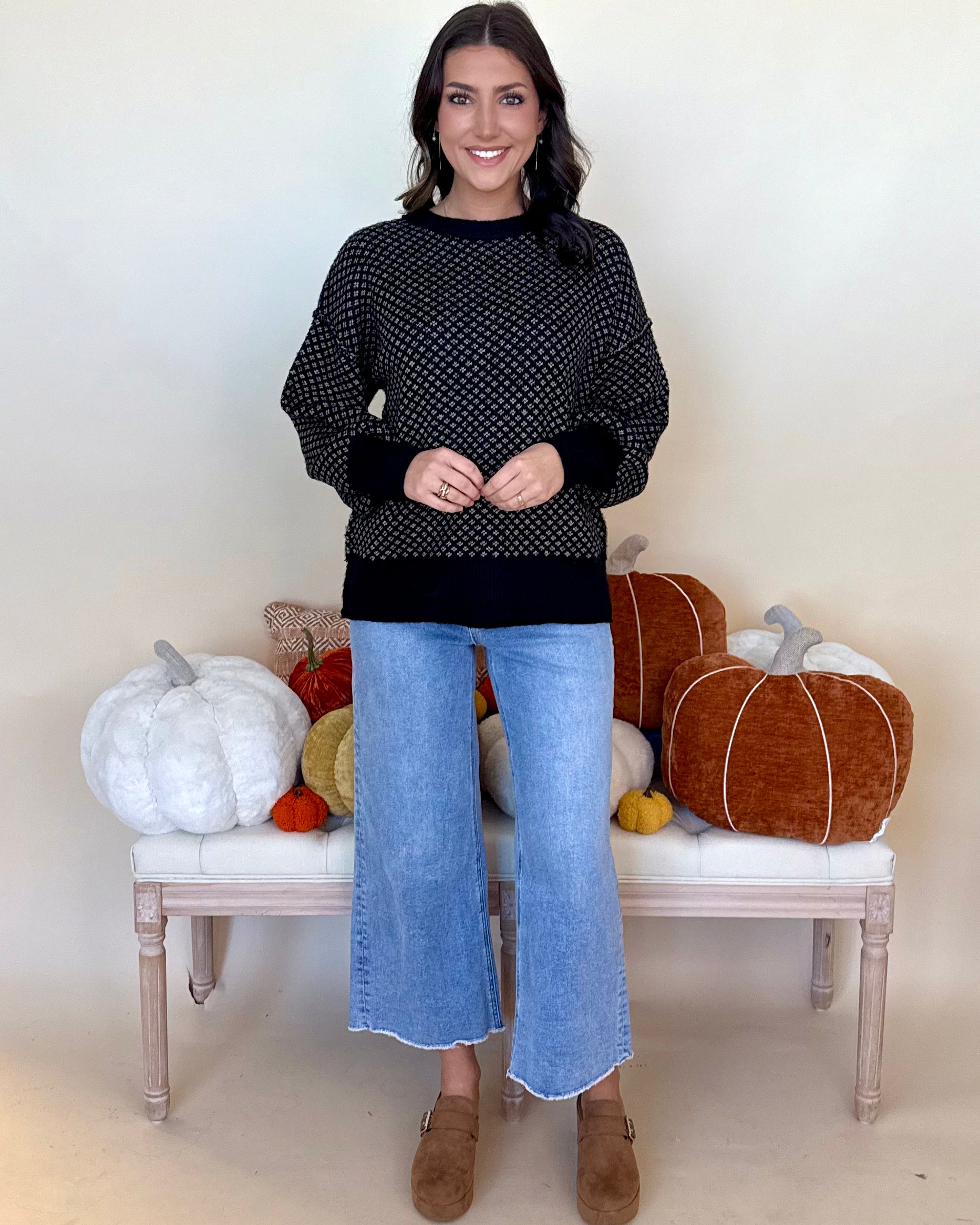 Feels Just Right Black Jacquard Sweater-Shop-Womens-Boutique-Clothing