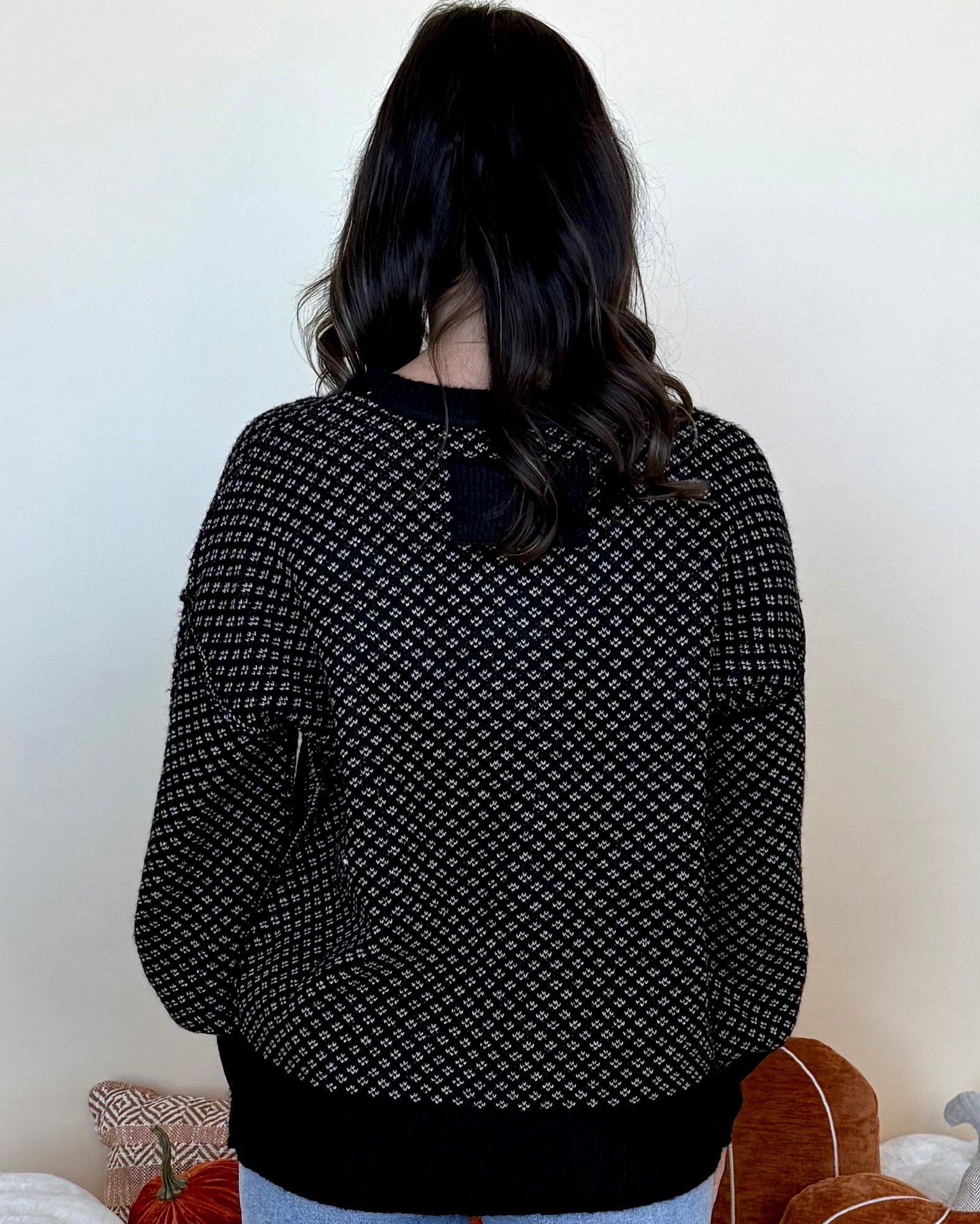 Feels Just Right Black Jacquard Sweater-Shop-Womens-Boutique-Clothing