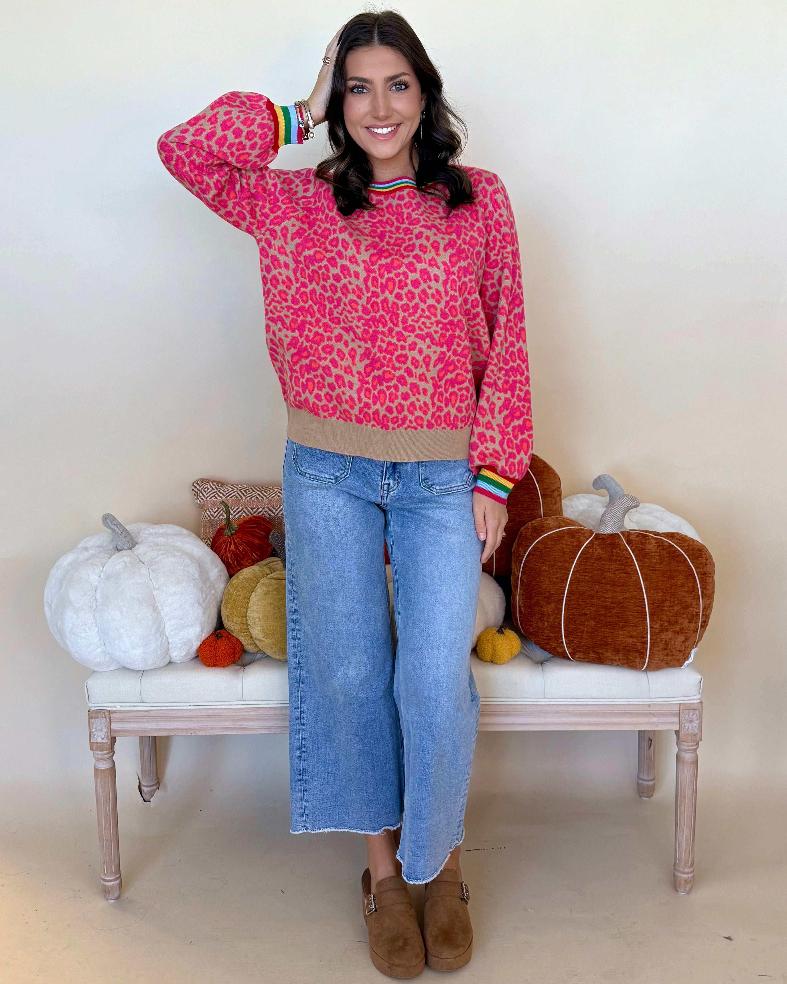 Cool Instincts Hot Pink Multicolor Leopard Sweater-Shop-Womens-Boutique-Clothing