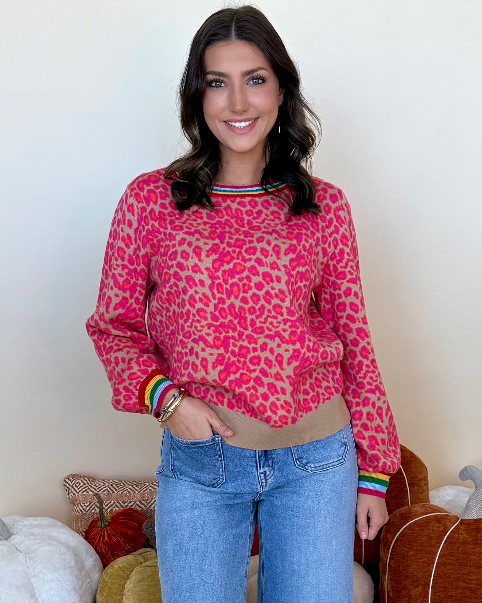 Cool Instincts Hot Pink Multicolor Leopard Sweater-Shop-Womens-Boutique-Clothing