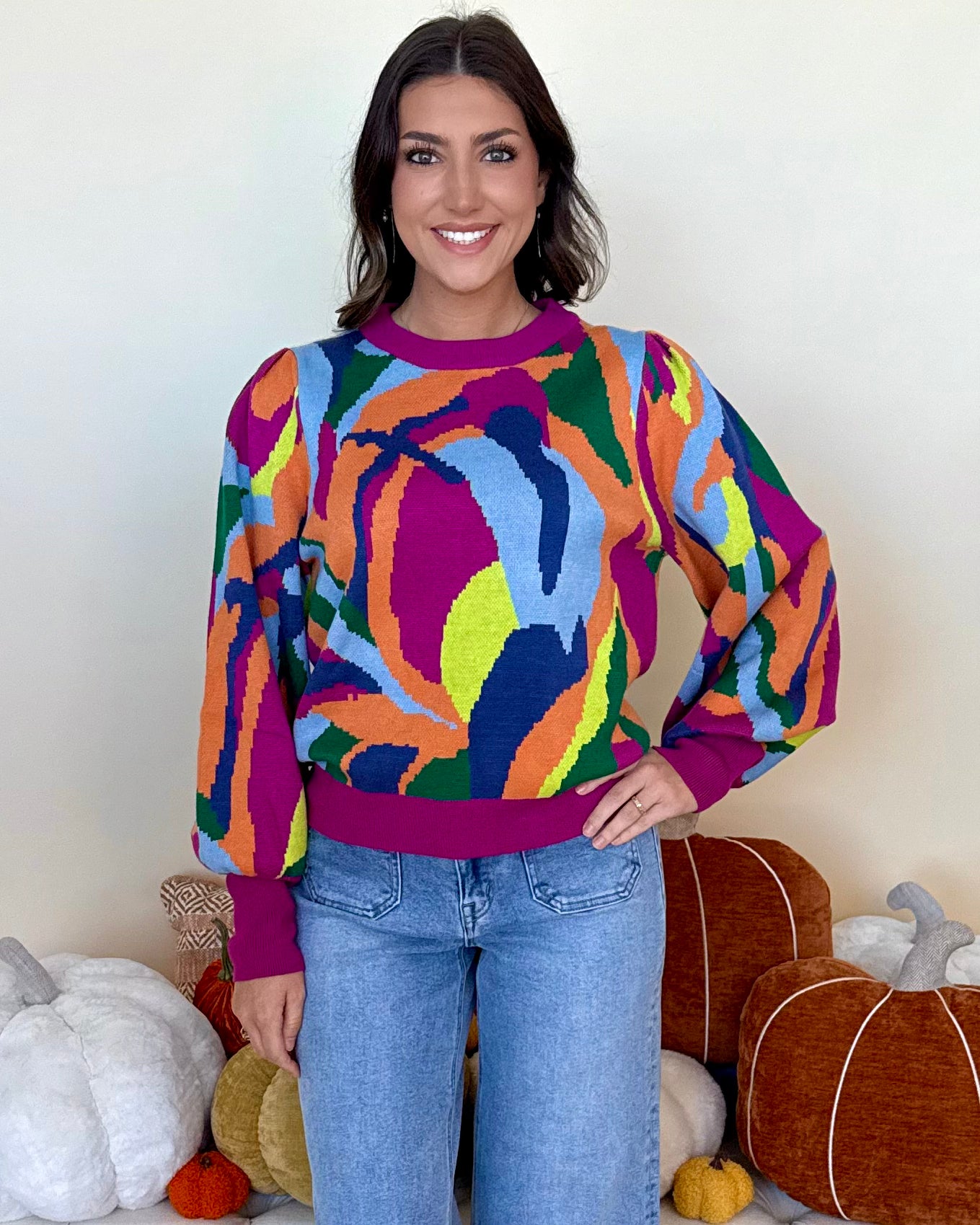 Please Don't Go Magenta Abstract Print Sweater-Shop-Womens-Boutique-Clothing