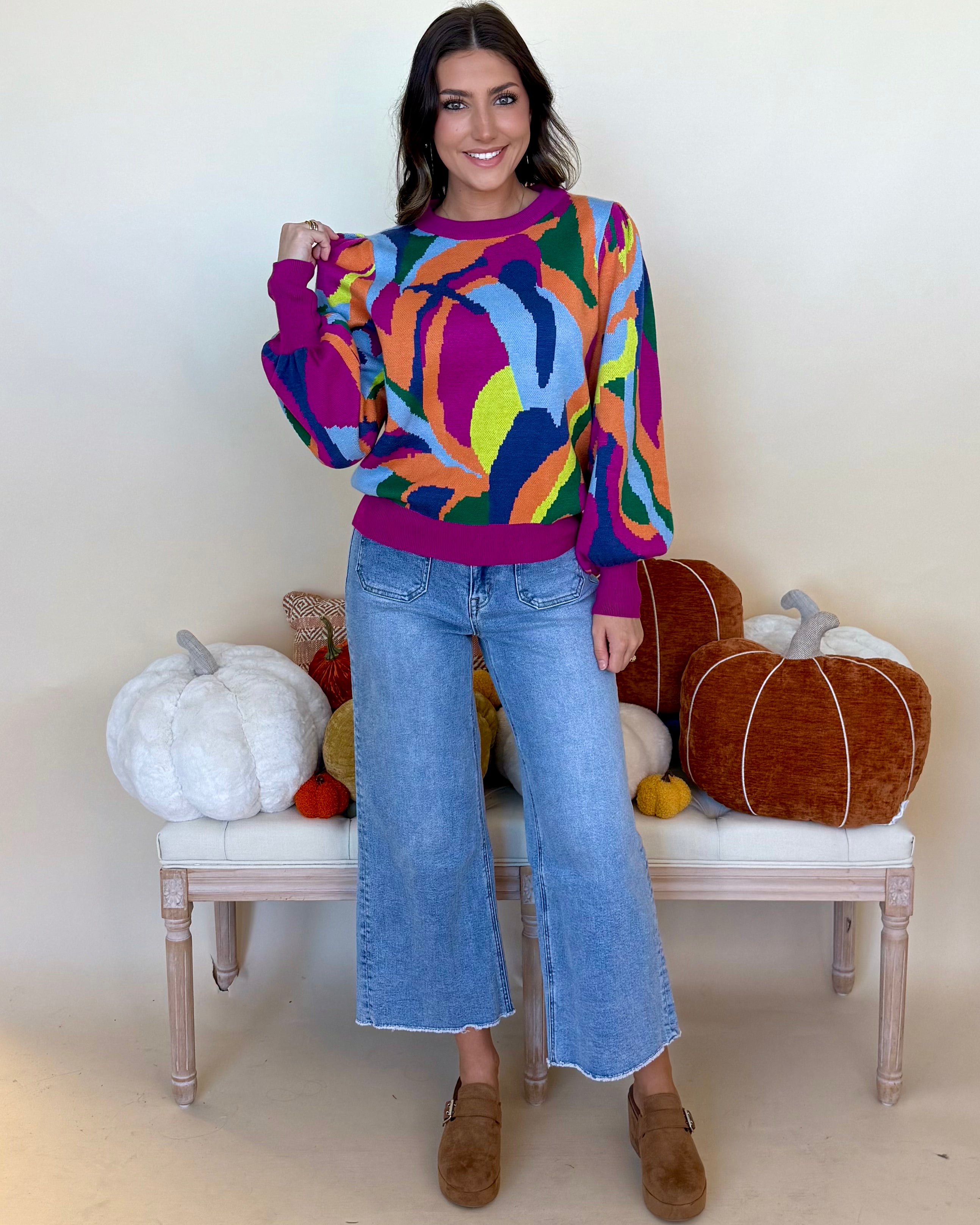 Please Don't Go Magenta Abstract Print Sweater-Shop-Womens-Boutique-Clothing