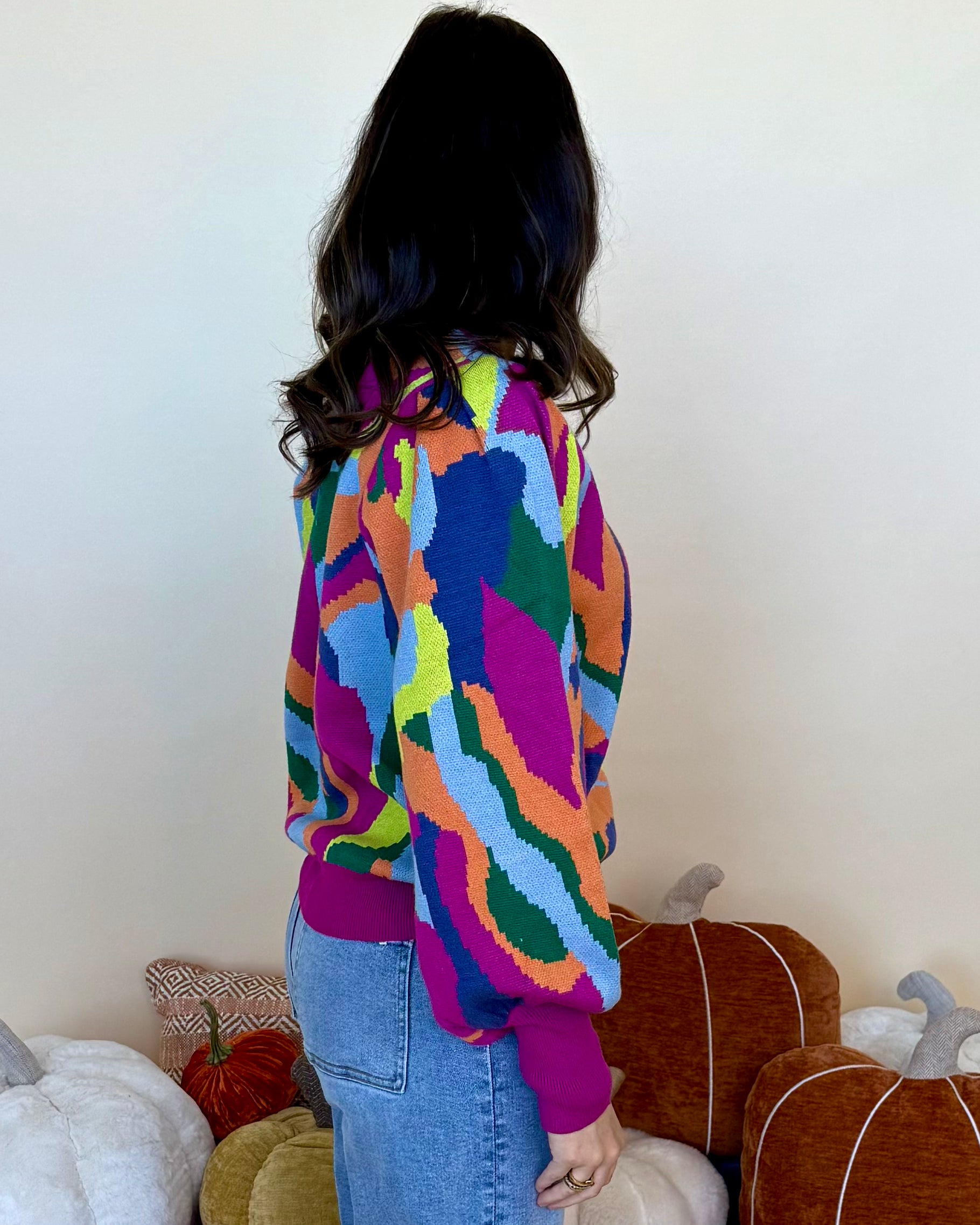 Please Don't Go Magenta Abstract Print Sweater-Shop-Womens-Boutique-Clothing