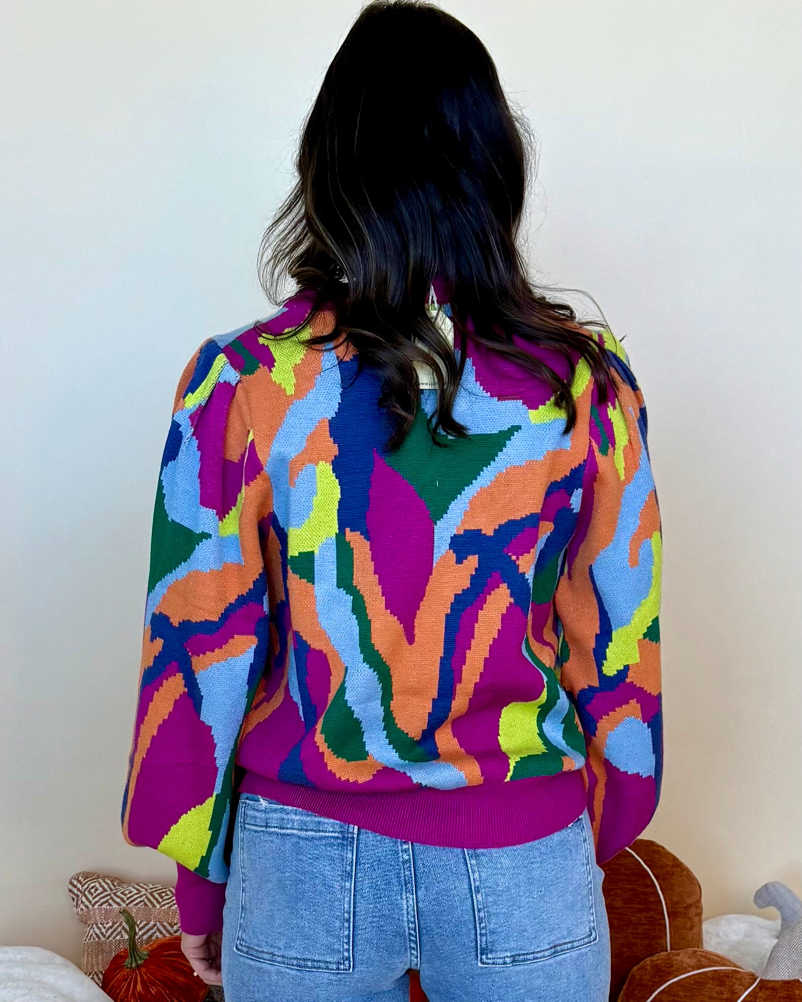 Please Don't Go Magenta Abstract Print Sweater-Shop-Womens-Boutique-Clothing