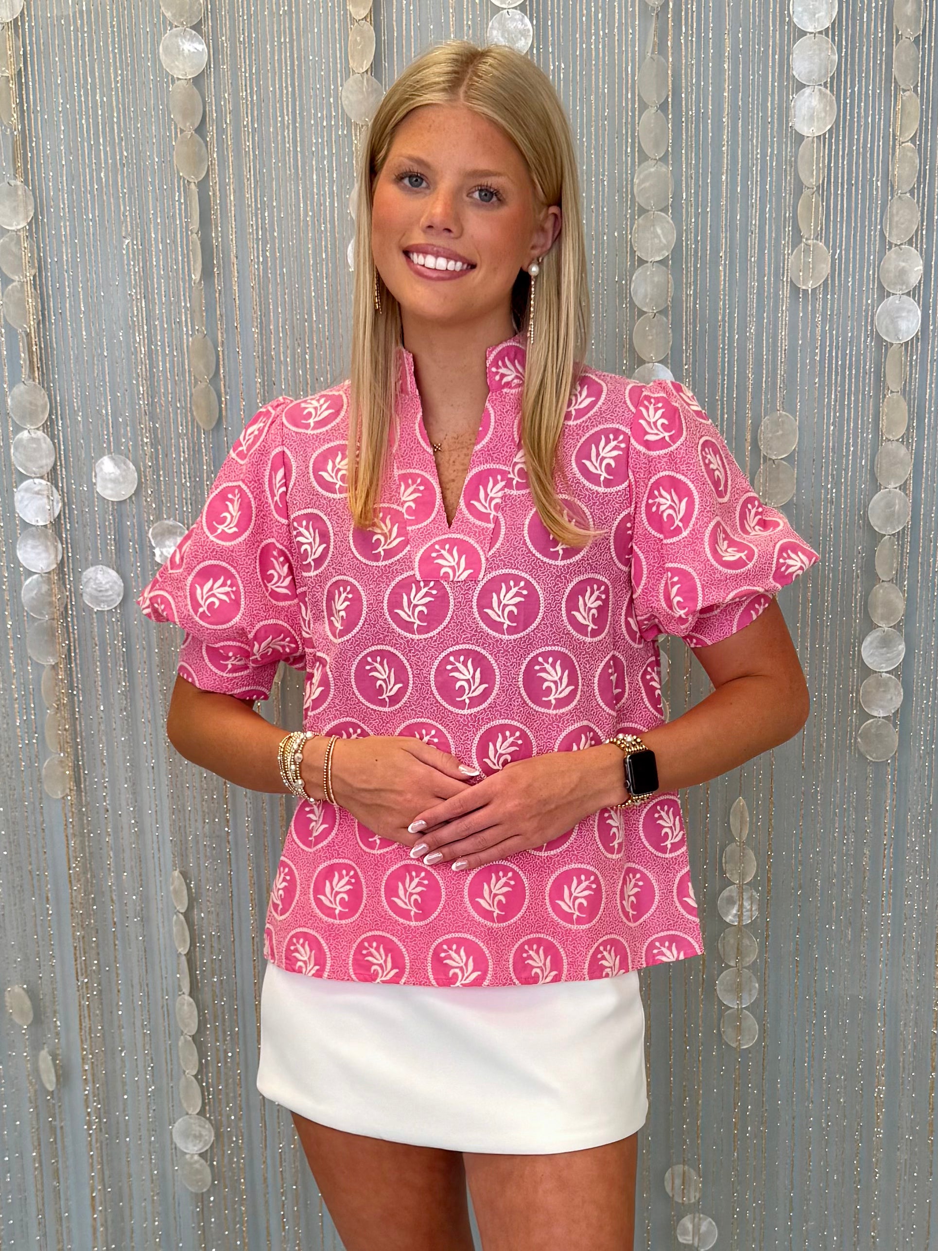 Parkside Picnic Bubble Gum Embroidered V Neck Top-Shop-Womens-Boutique-Clothing