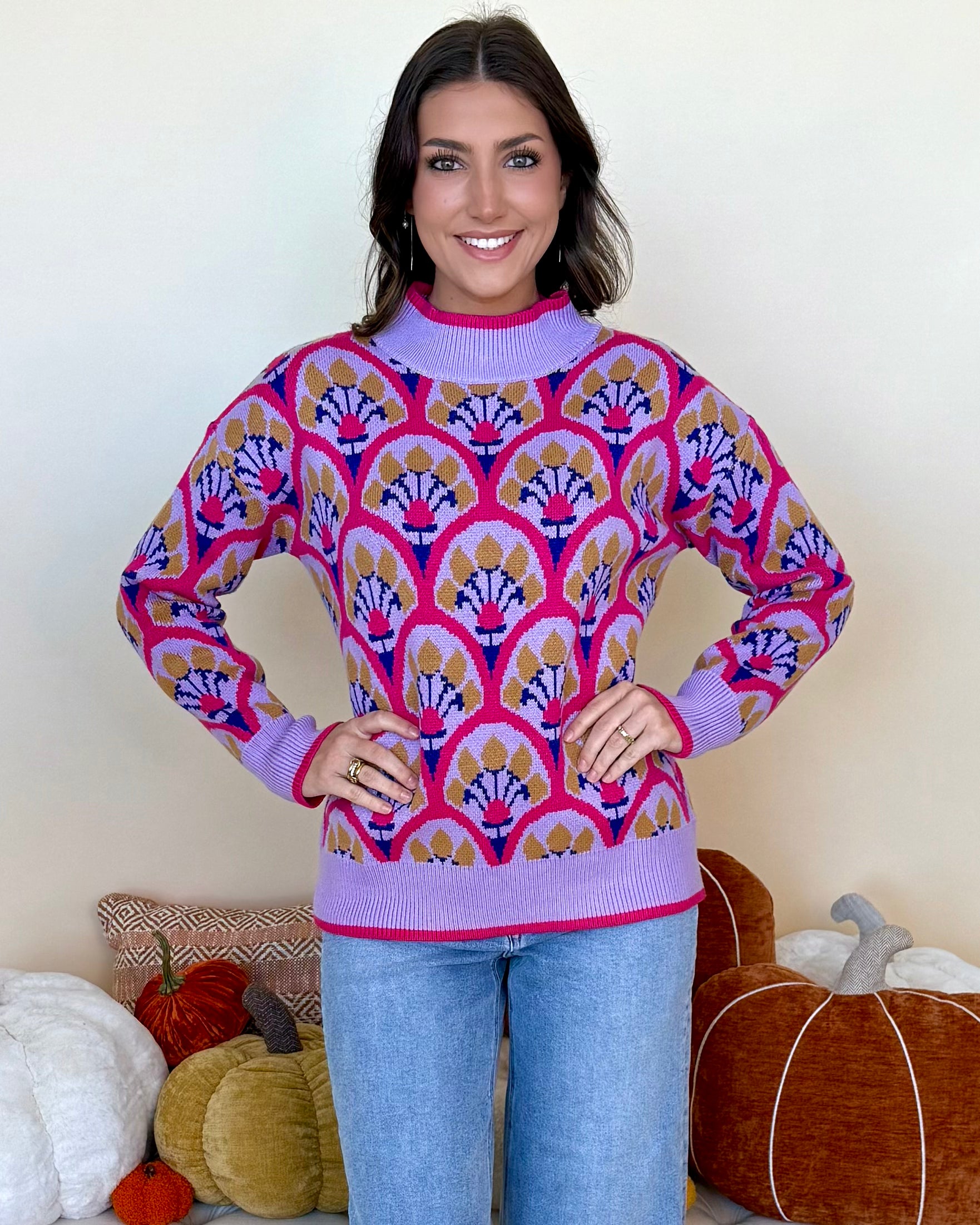 Chase The Day Fuchsia Boho Floral Sweater-Shop-Womens-Boutique-Clothing