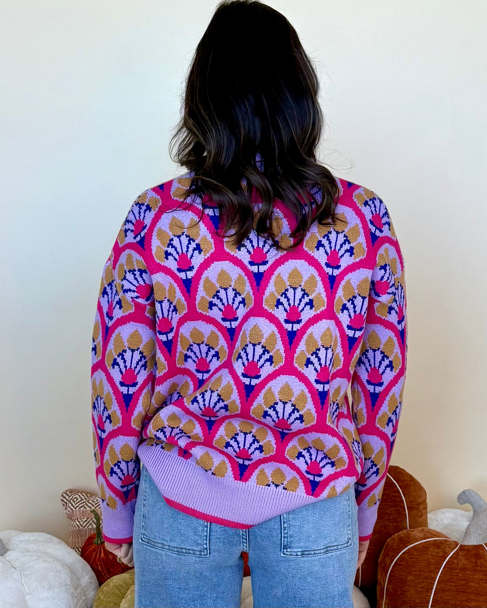 Chase The Day Fuchsia Boho Floral Sweater-Shop-Womens-Boutique-Clothing