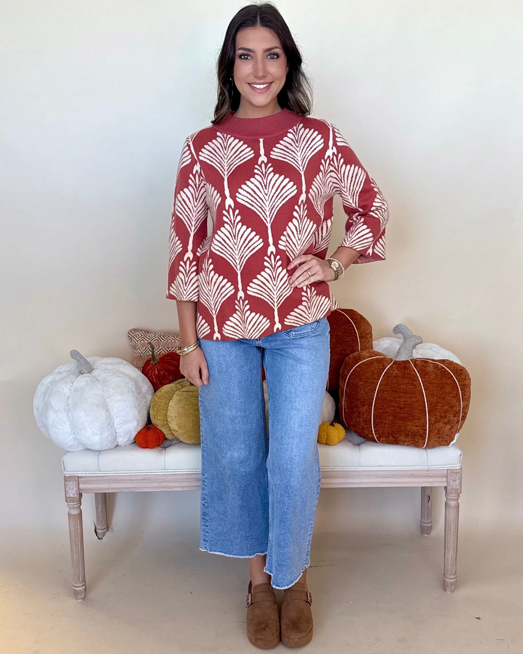 Same Time Rose Clay Print Mock Sweater-Shop-Womens-Boutique-Clothing