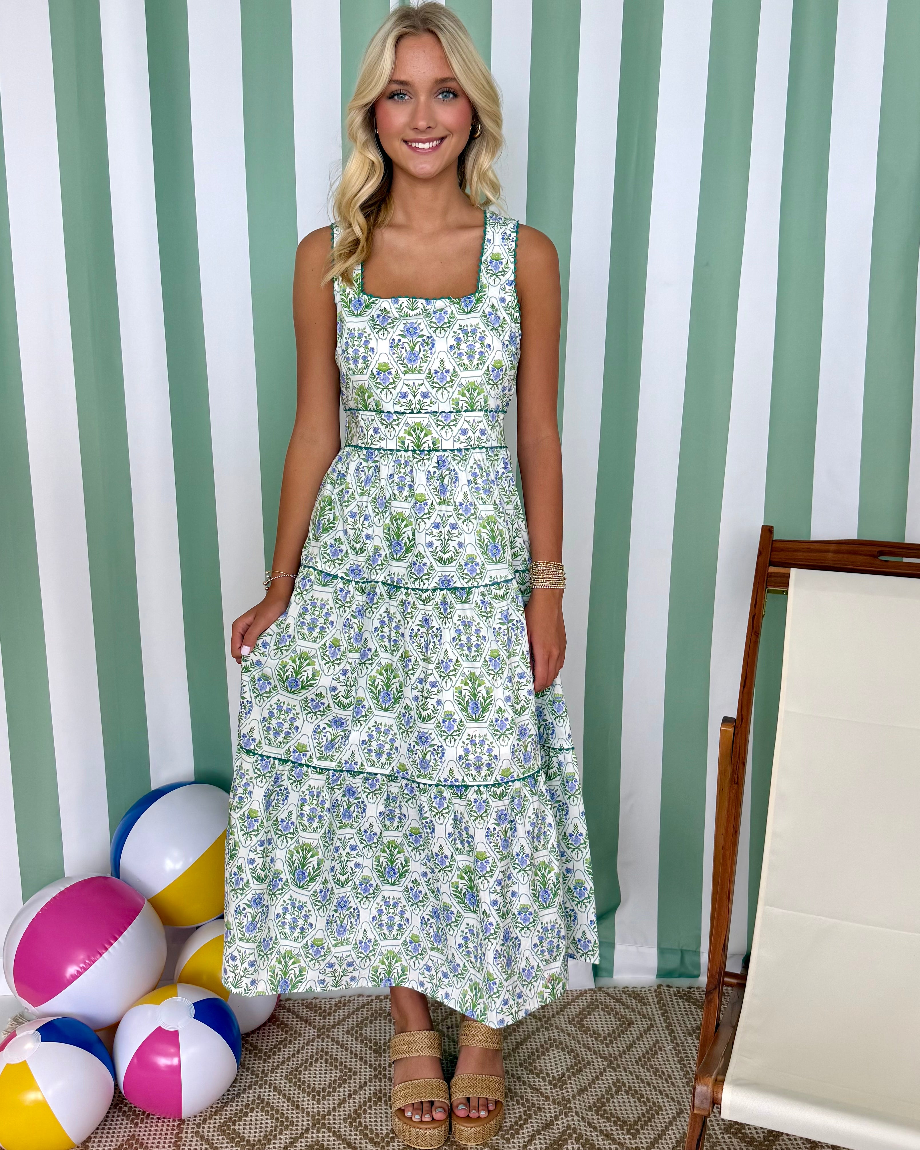 Give Grace Green Floral Tiered Midi Dress-Shop-Womens-Boutique-Clothing