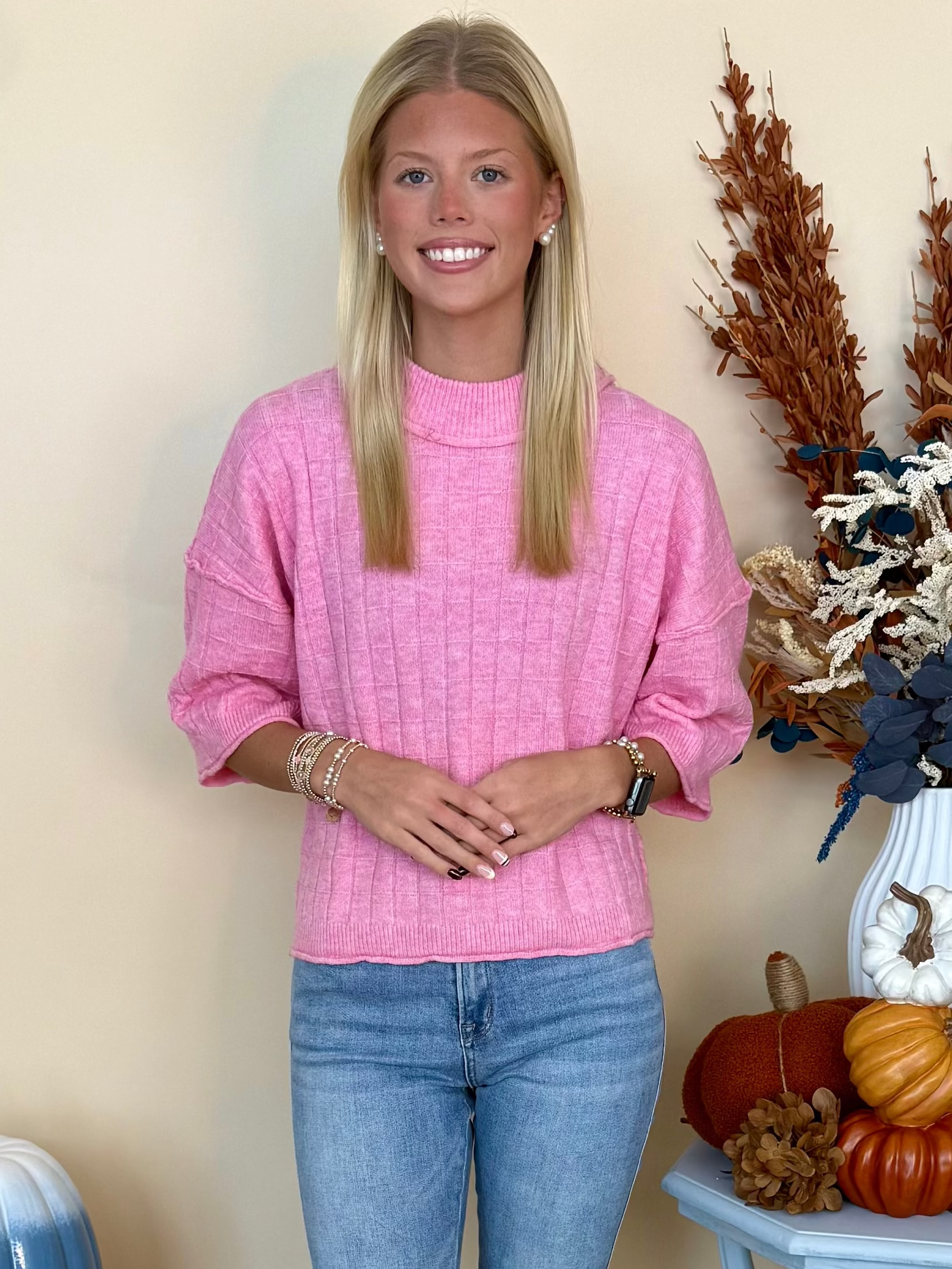 Good Thinking Pink Cropped Neck Ribbed Knit Sweater-Shop-Womens-Boutique-Clothing