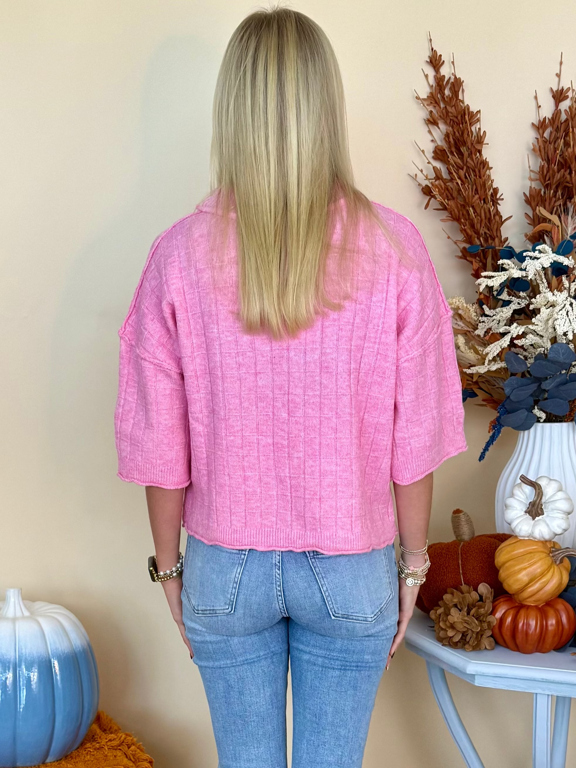 Good Thinking Pink Cropped Neck Ribbed Knit Sweater-Shop-Womens-Boutique-Clothing