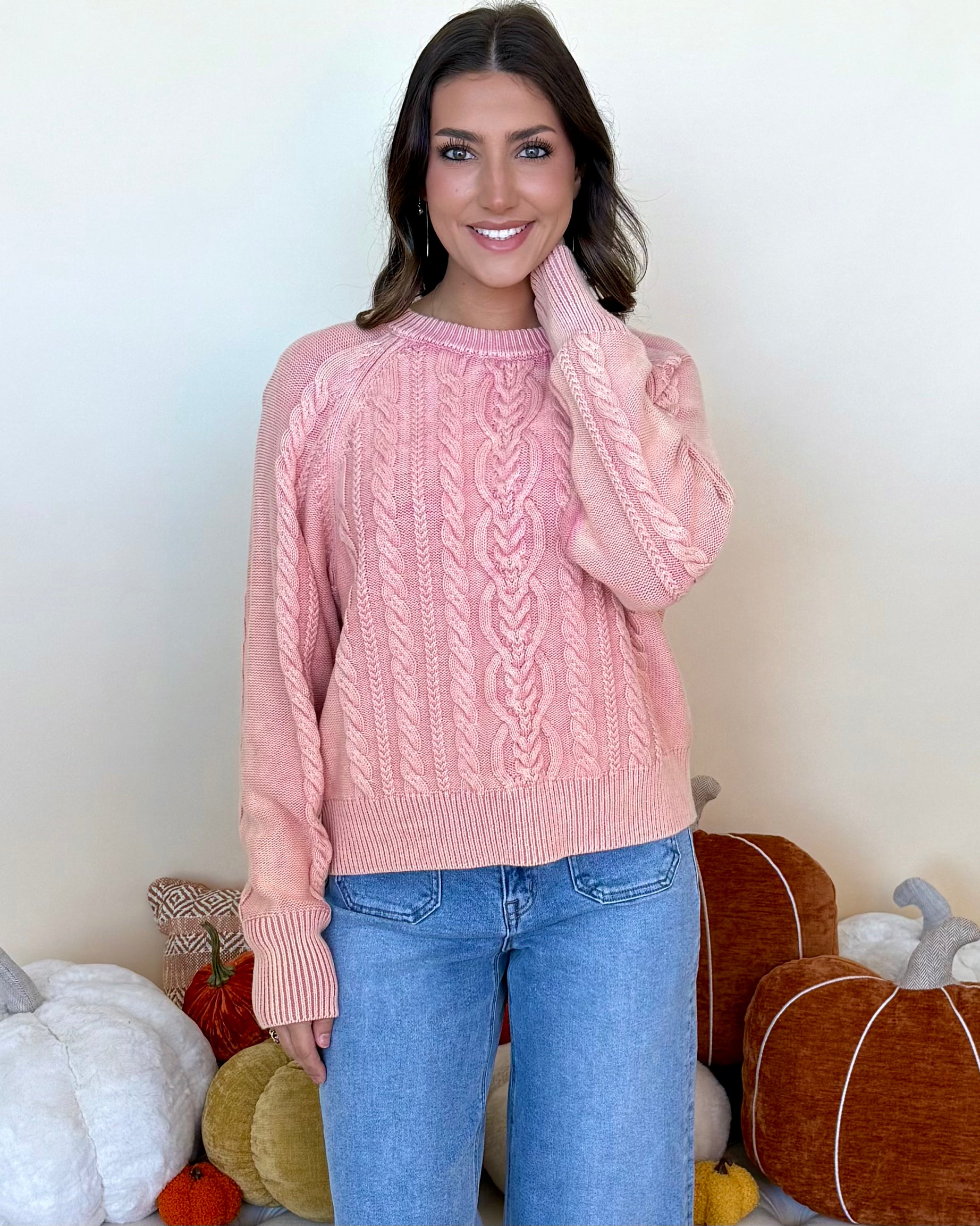 Different Time Rose Mineral Cable Sweater-Shop-Womens-Boutique-Clothing