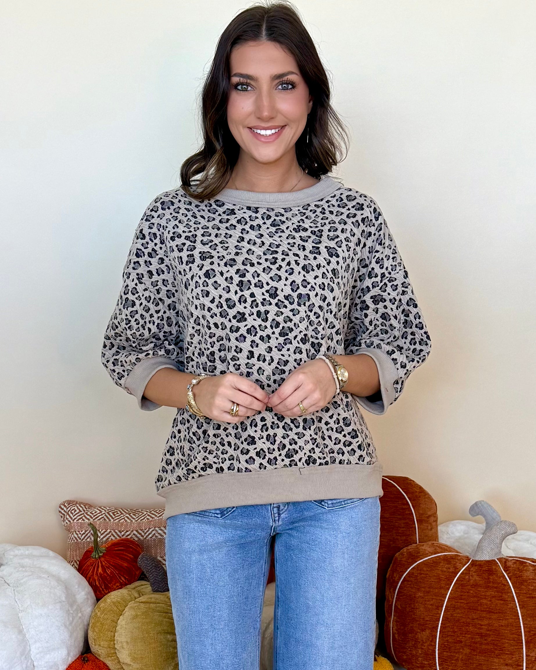 Let's Run Stone Animal Jacquard Top-Shop-Womens-Boutique-Clothing