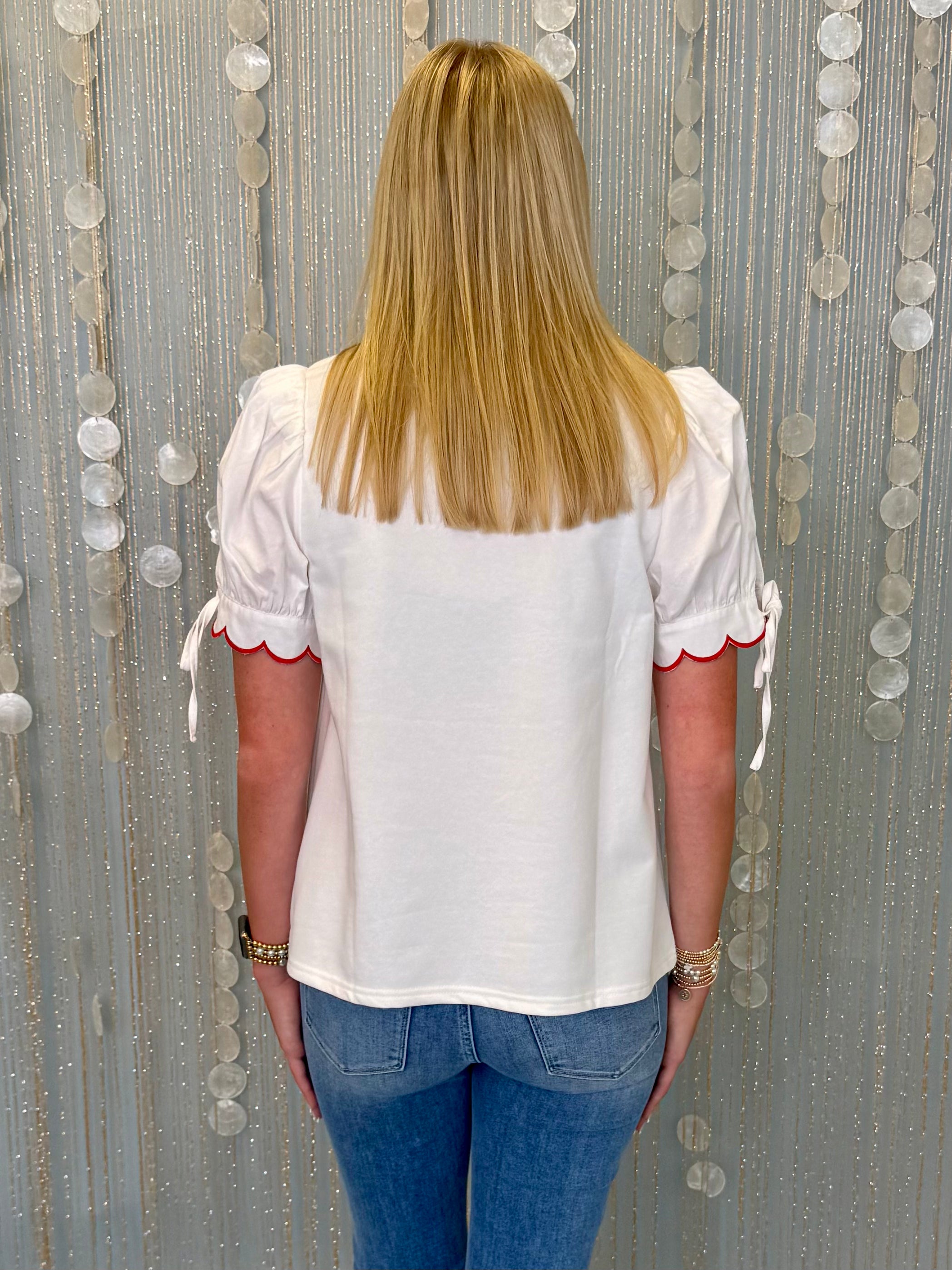 Plain and Simple Off White V Neck Scalloped Top-Shop-Womens-Boutique-Clothing