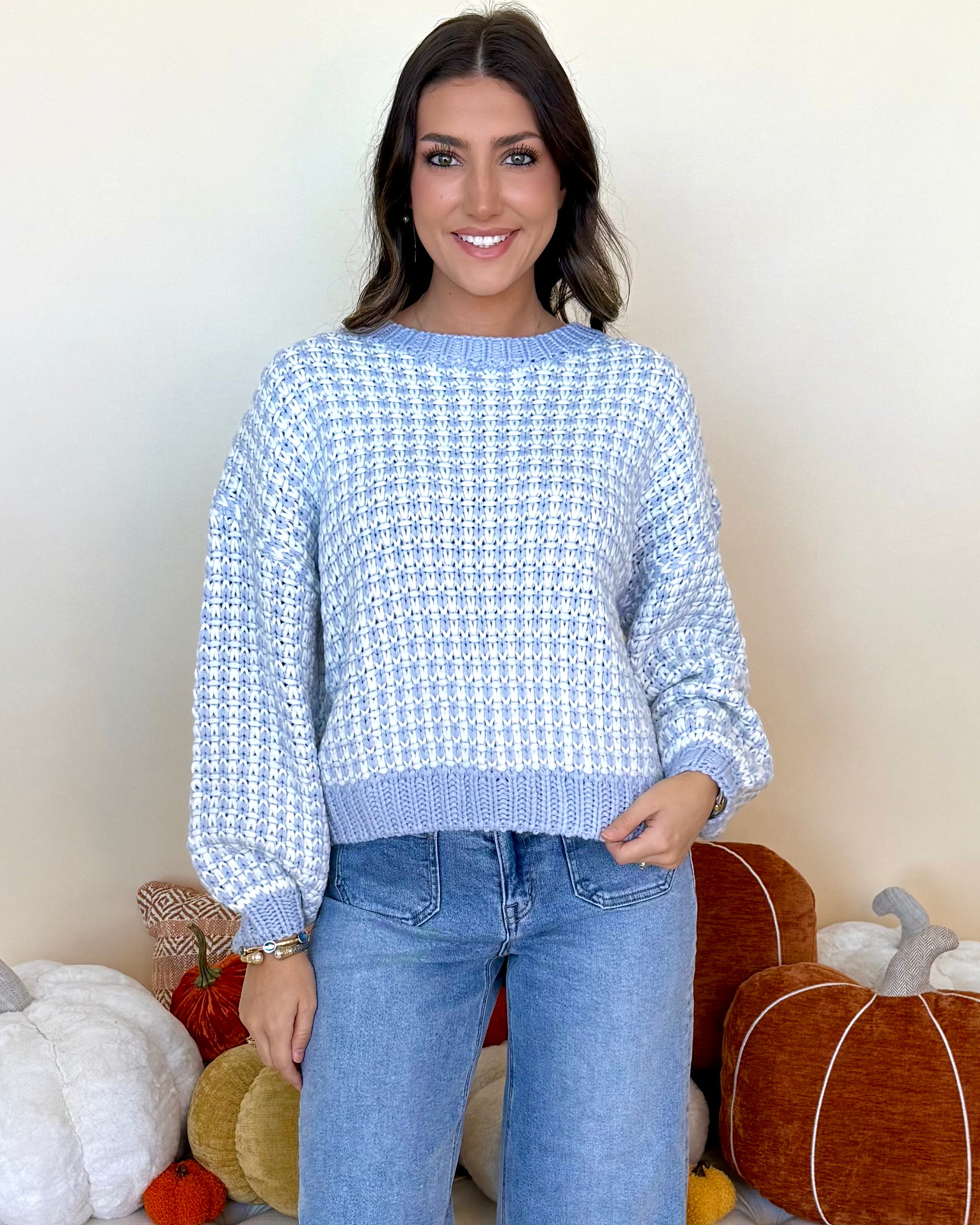 Share With Me Lt Blue/Ivory Textured Sweater-Shop-Womens-Boutique-Clothing