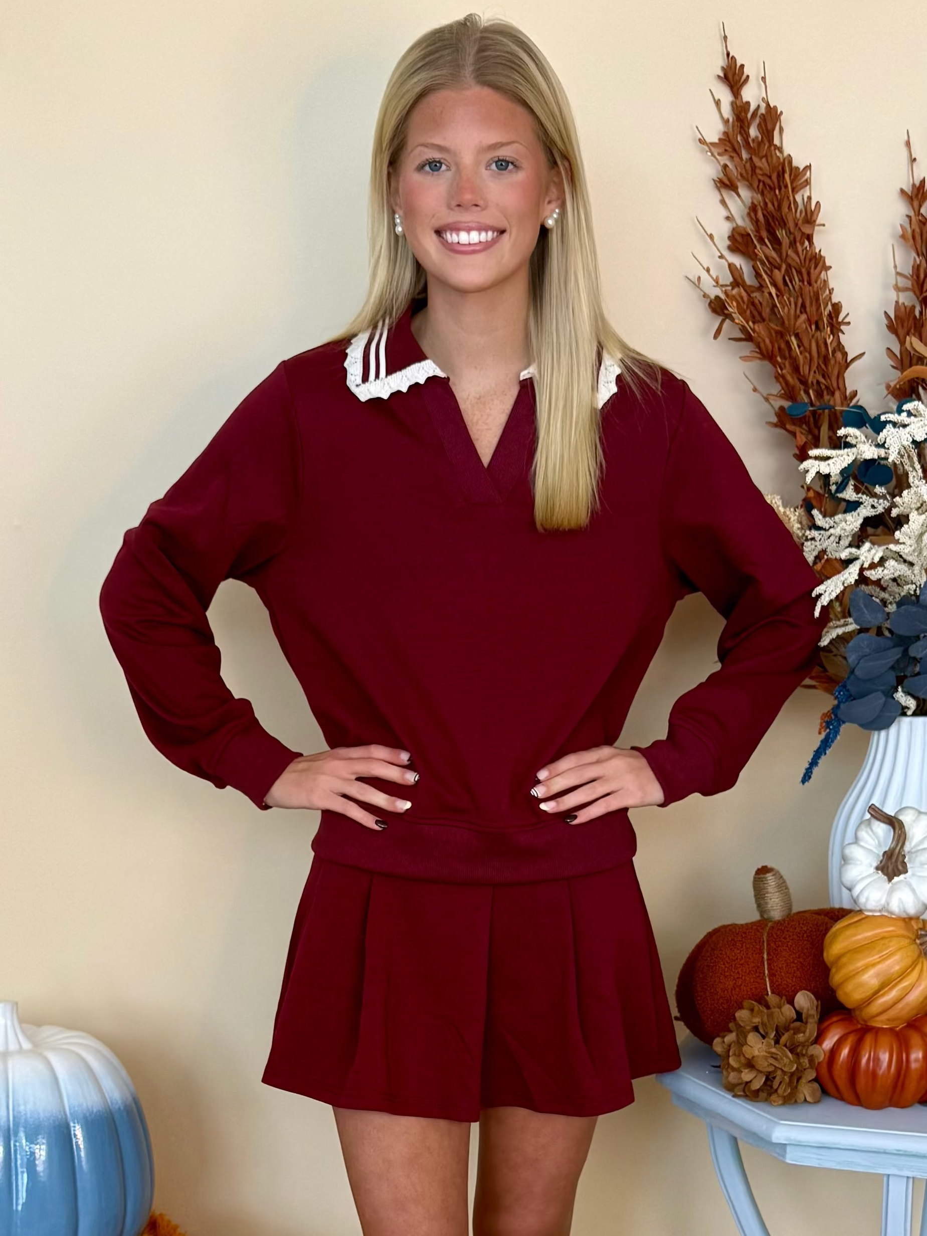Sweet Details Wine French Terry Collar Top-Shop-Womens-Boutique-Clothing