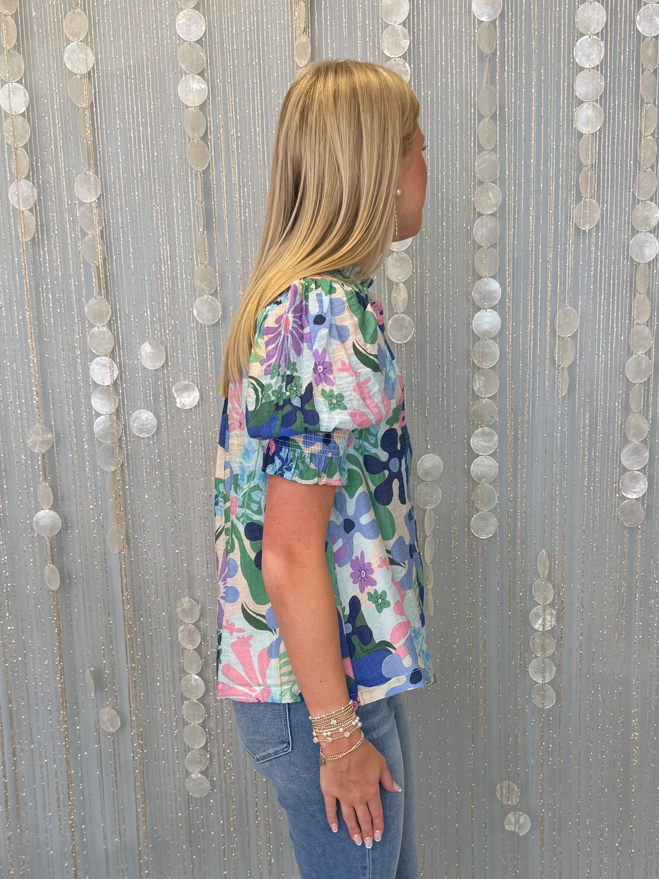 Two Steps Ahead Blue Mix Floral Button Blouse-Shop-Womens-Boutique-Clothing