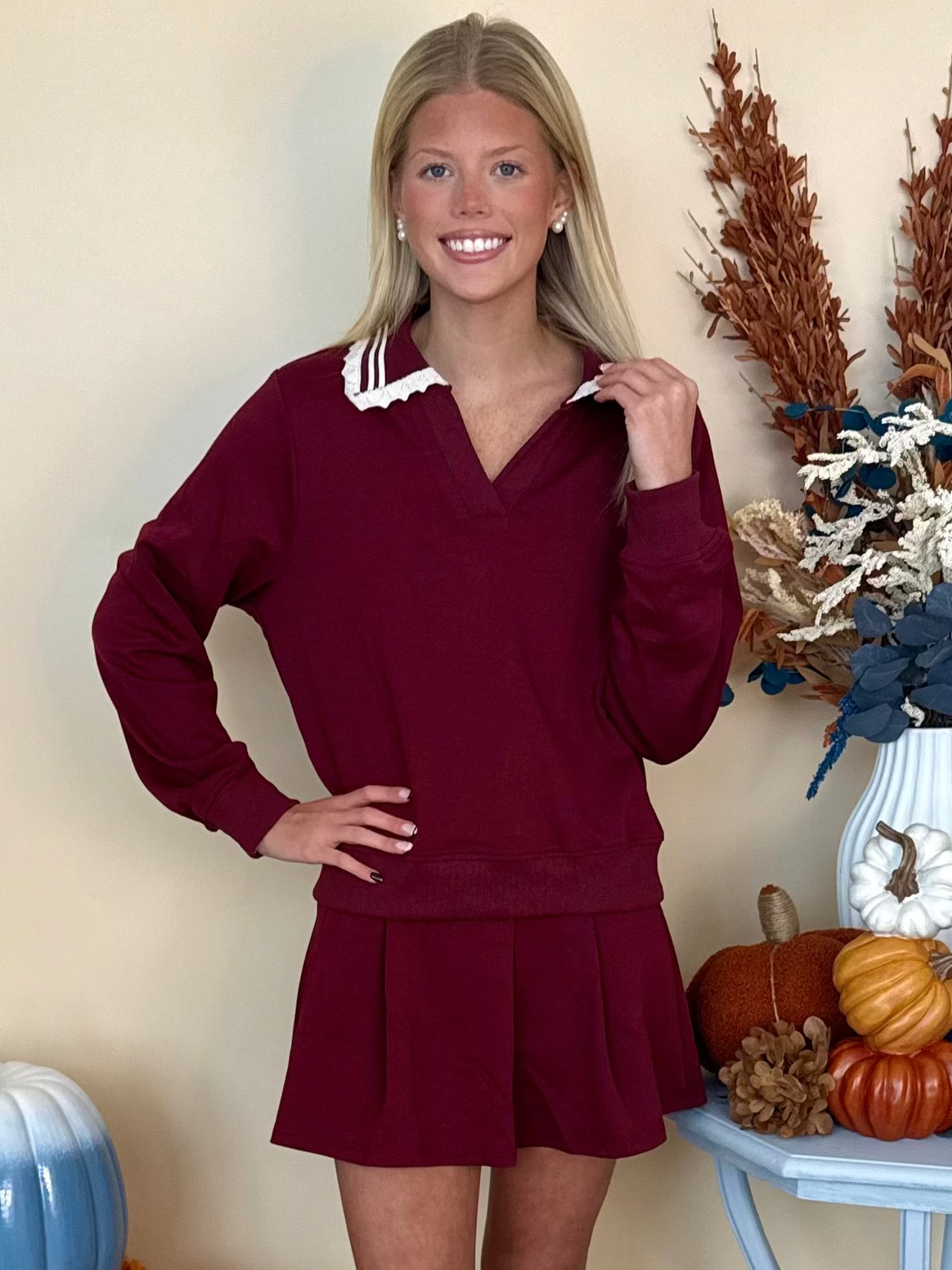 Sweet Details Wine French Terry Collar Top-Shop-Womens-Boutique-Clothing
