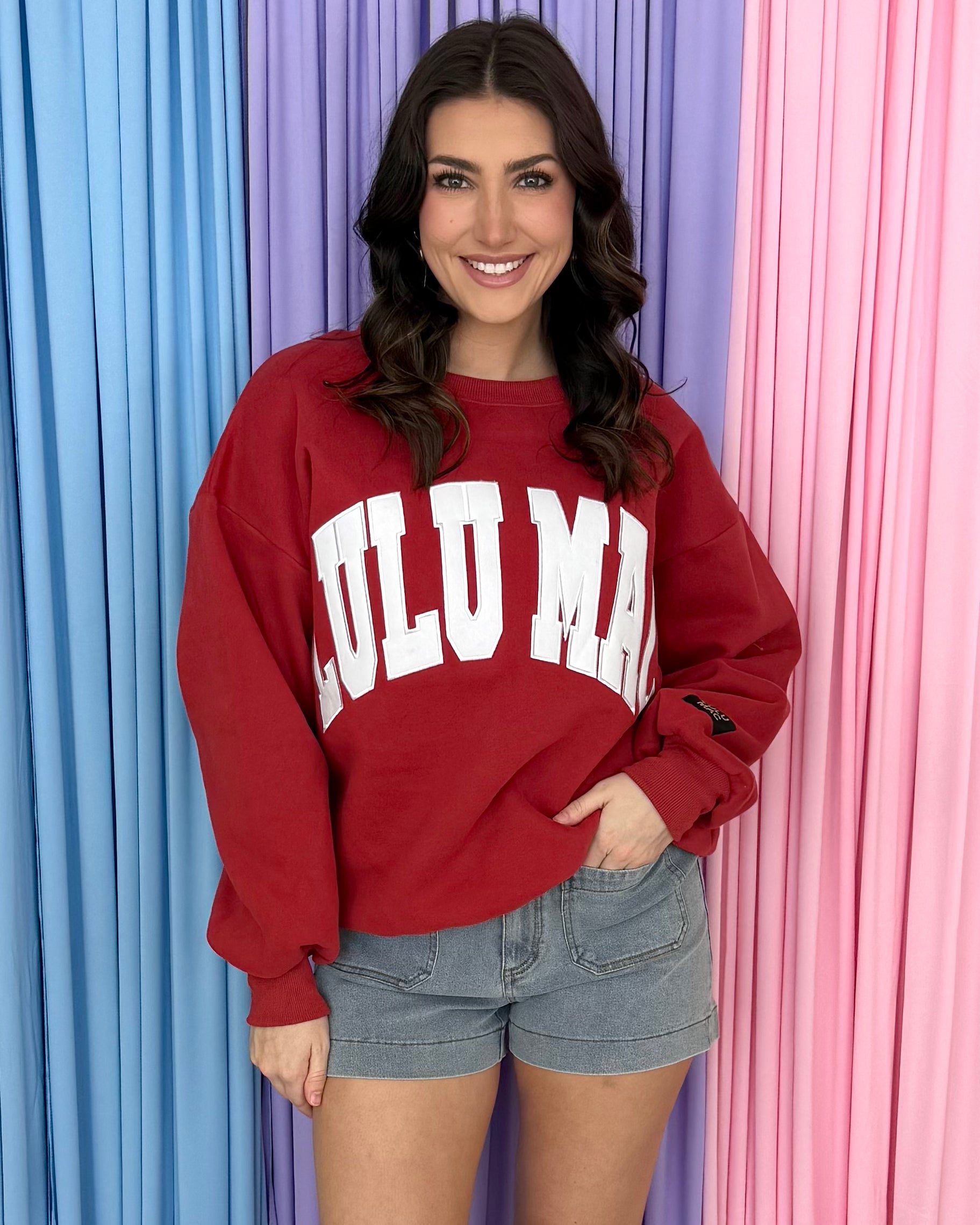 LULU MAC Crimson/White Sweatshirt-Shop-Womens-Boutique-Clothing