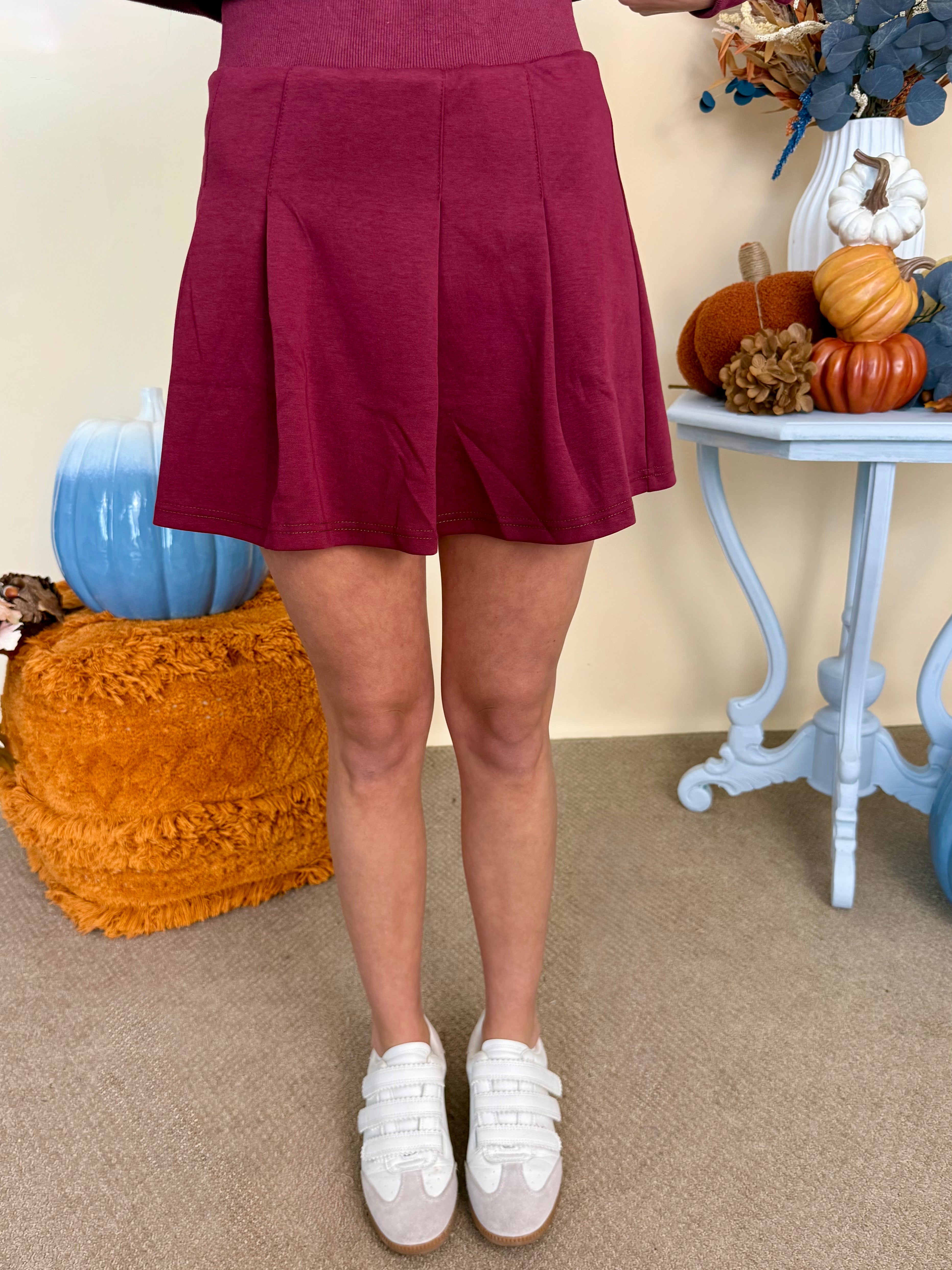A Little Daydream Wine French Terry Pull On Skort-Shop-Womens-Boutique-Clothing