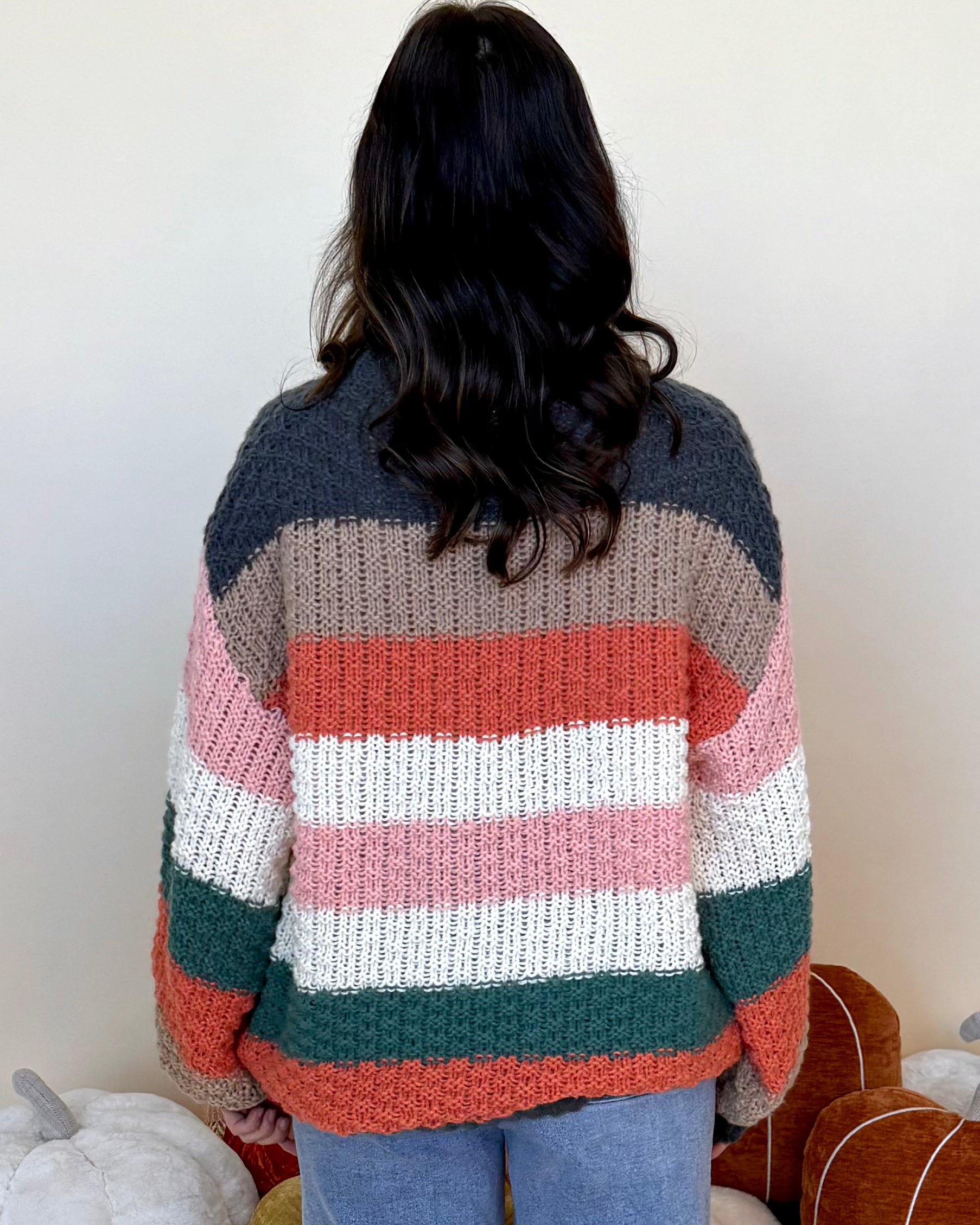 Kind Soul Charcoal/Teal Combo Stripe Sweater-Shop-Womens-Boutique-Clothing