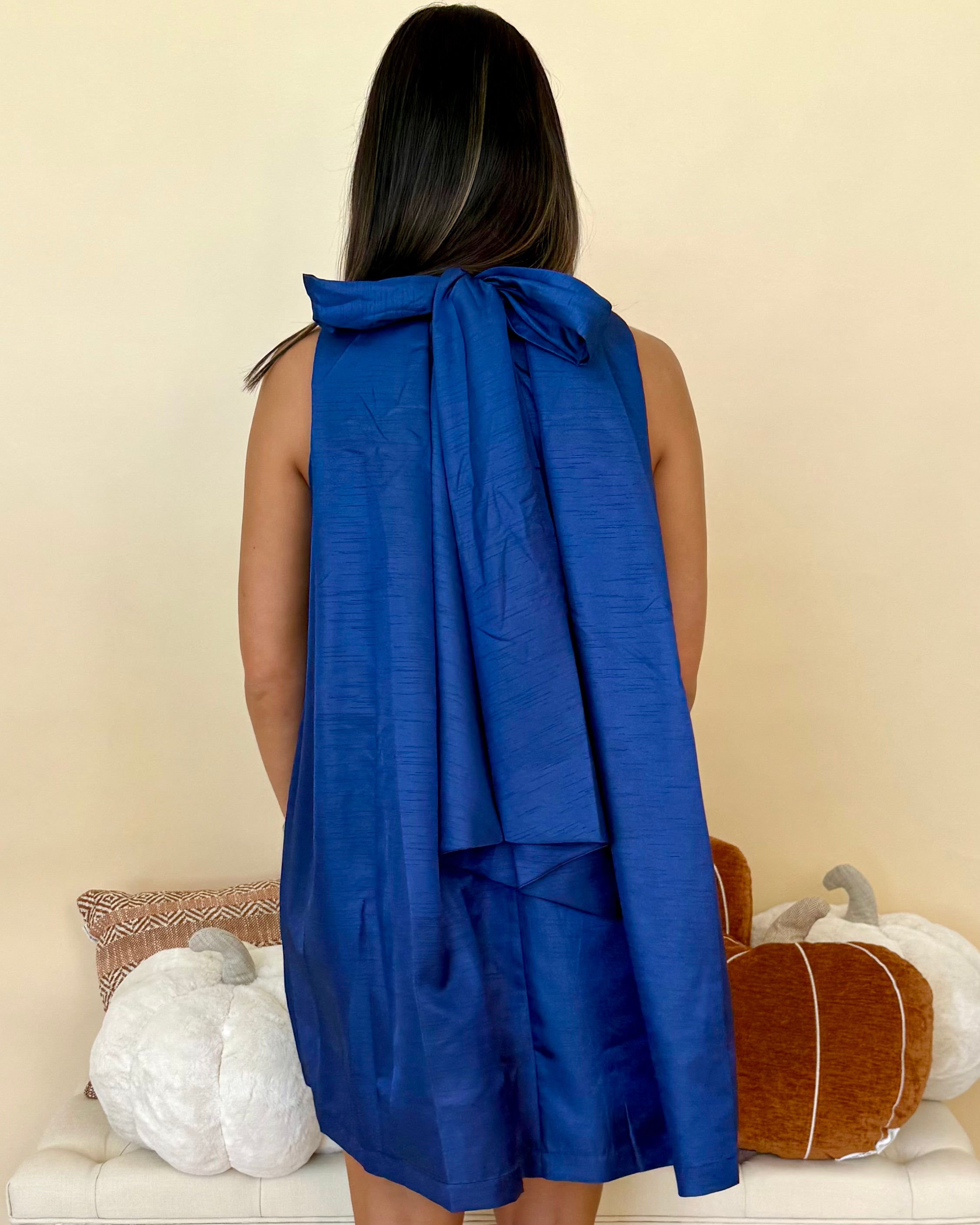 Day Party Navy Halter Satin Dress-Shop-Womens-Boutique-Clothing