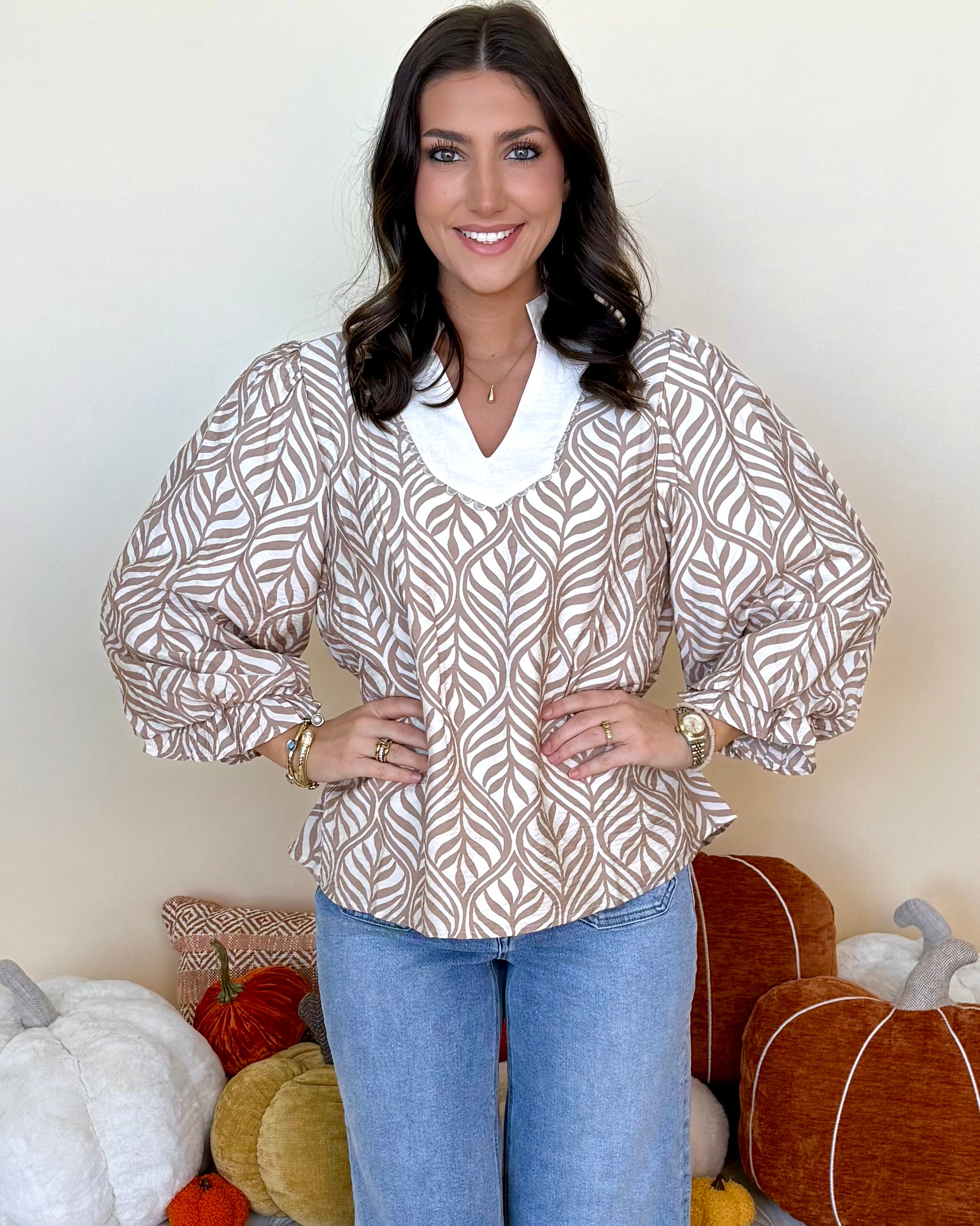 Sweet Perspective Taupe Boho Print Top-Shop-Womens-Boutique-Clothing