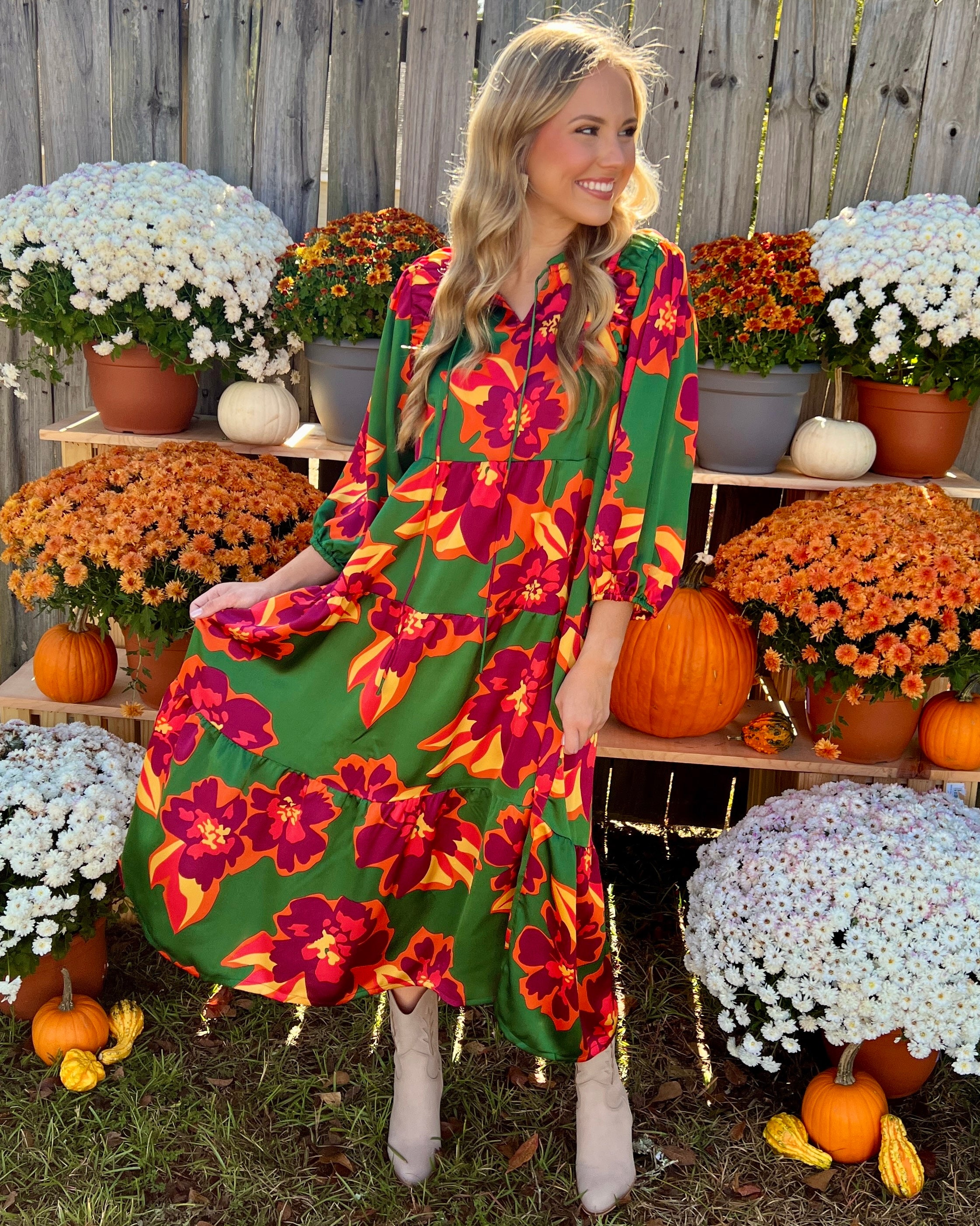 Dressed Up Green Mix Floral Midi Dress-Shop-Womens-Boutique-Clothing