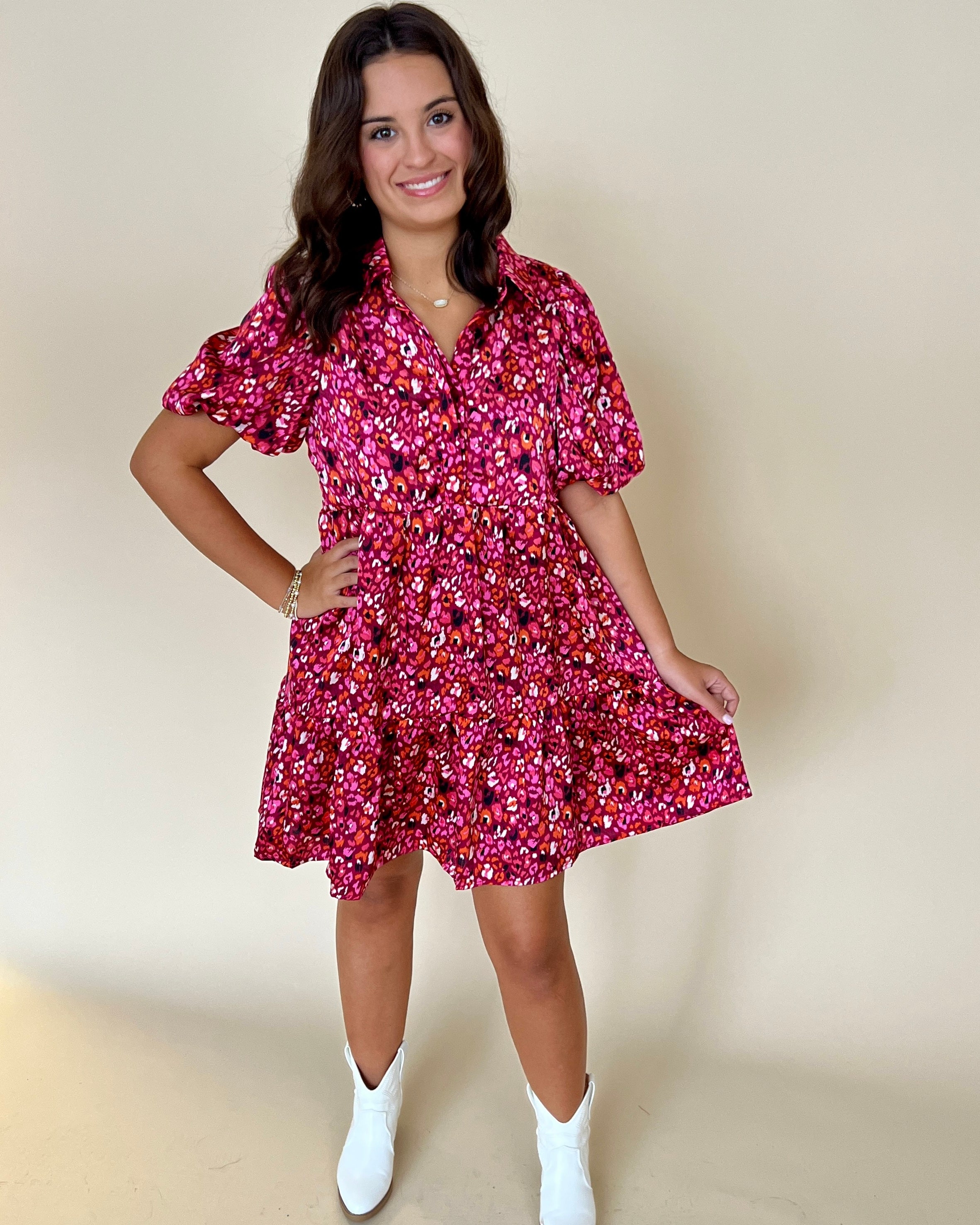 Into The Wild Magenta Printed Collared Dress-Shop-Womens-Boutique-Clothing