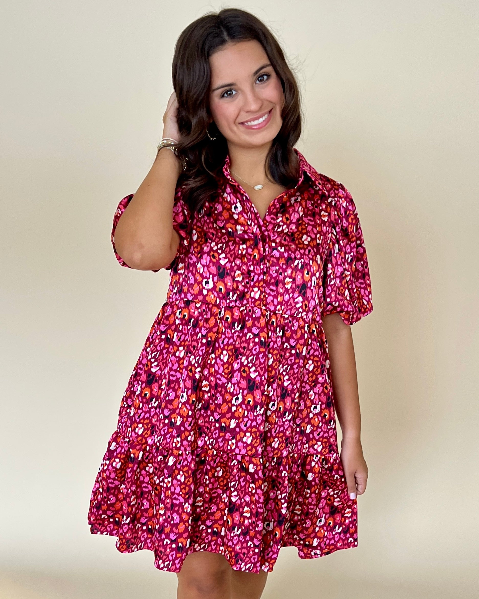 Into The Wild Magenta Printed Collared Dress-Shop-Womens-Boutique-Clothing