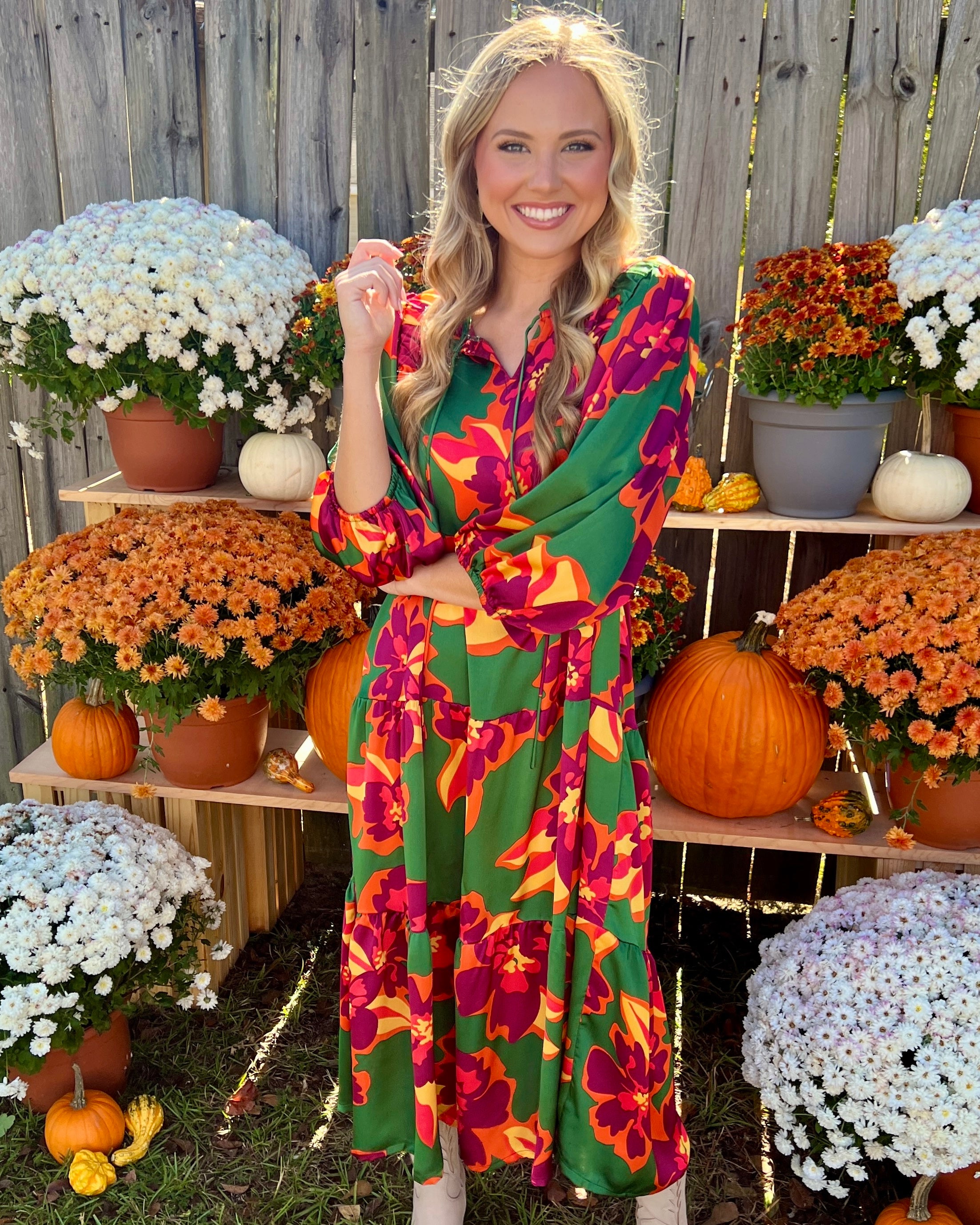 Dressed Up Green Mix Floral Midi Dress-Shop-Womens-Boutique-Clothing