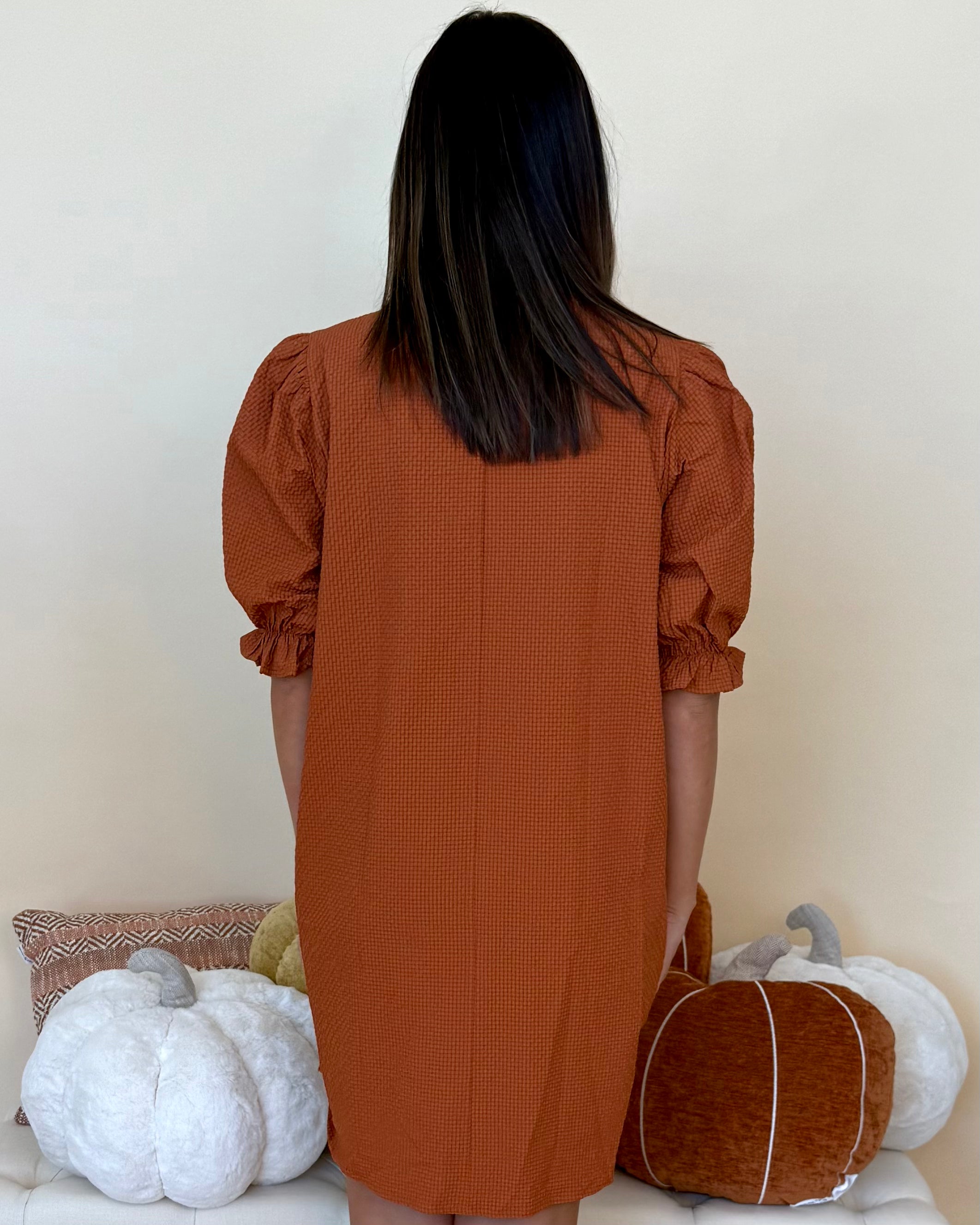 Harvest Blossom Rust Puff Sleeve Dress-Shop-Womens-Boutique-Clothing