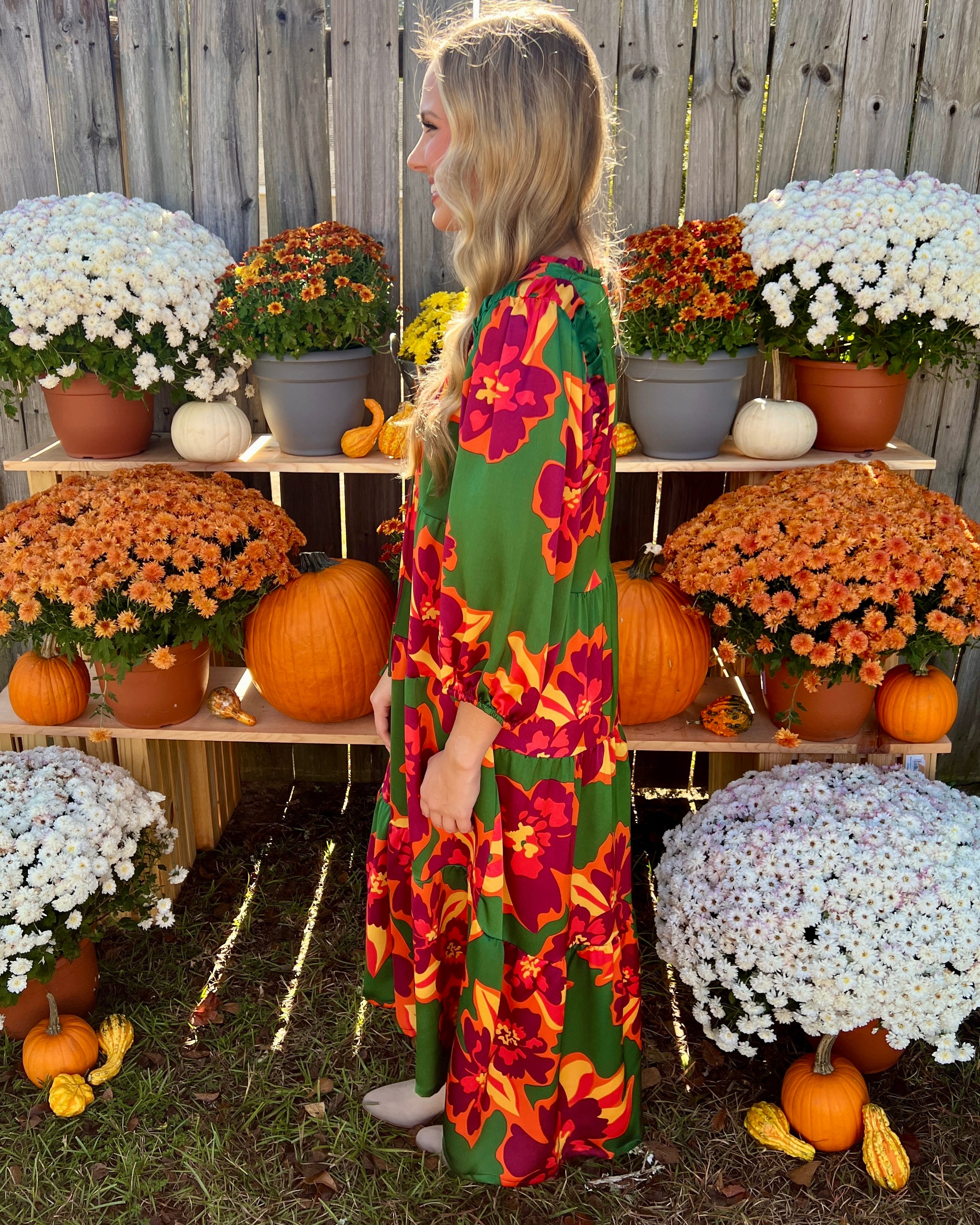 Dressed Up Green Mix Floral Midi Dress-Shop-Womens-Boutique-Clothing