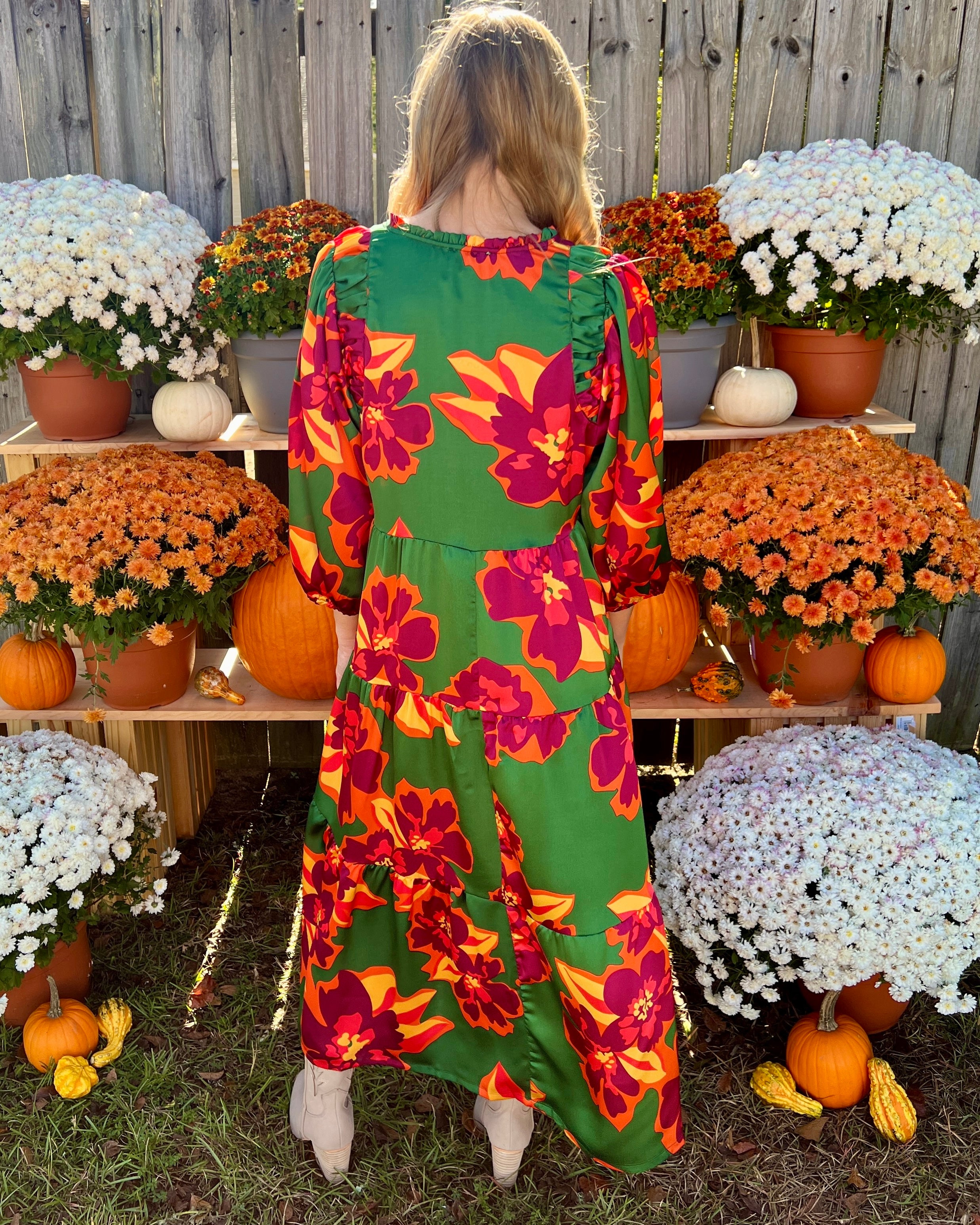 Dressed Up Green Mix Floral Midi Dress-Shop-Womens-Boutique-Clothing